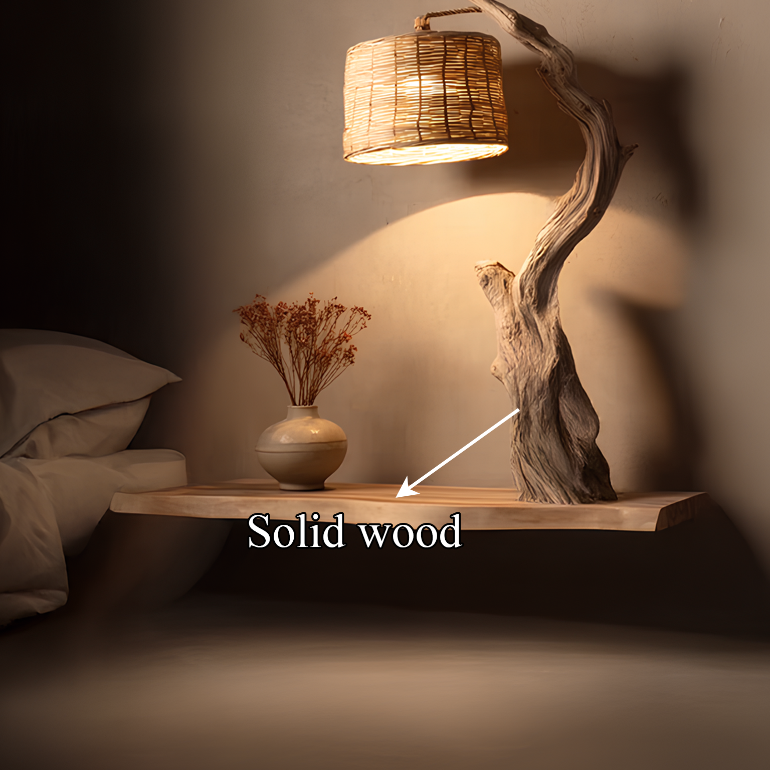 Rustic Tree Nightstand Floating Bedroom Table SINLSAFL109