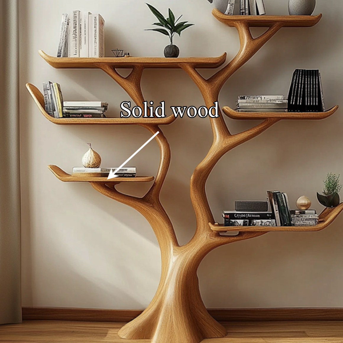 Rustic Walnut Wood Bookshelf Tree Shelf Living Room Decor Family Gift SINLSATB503