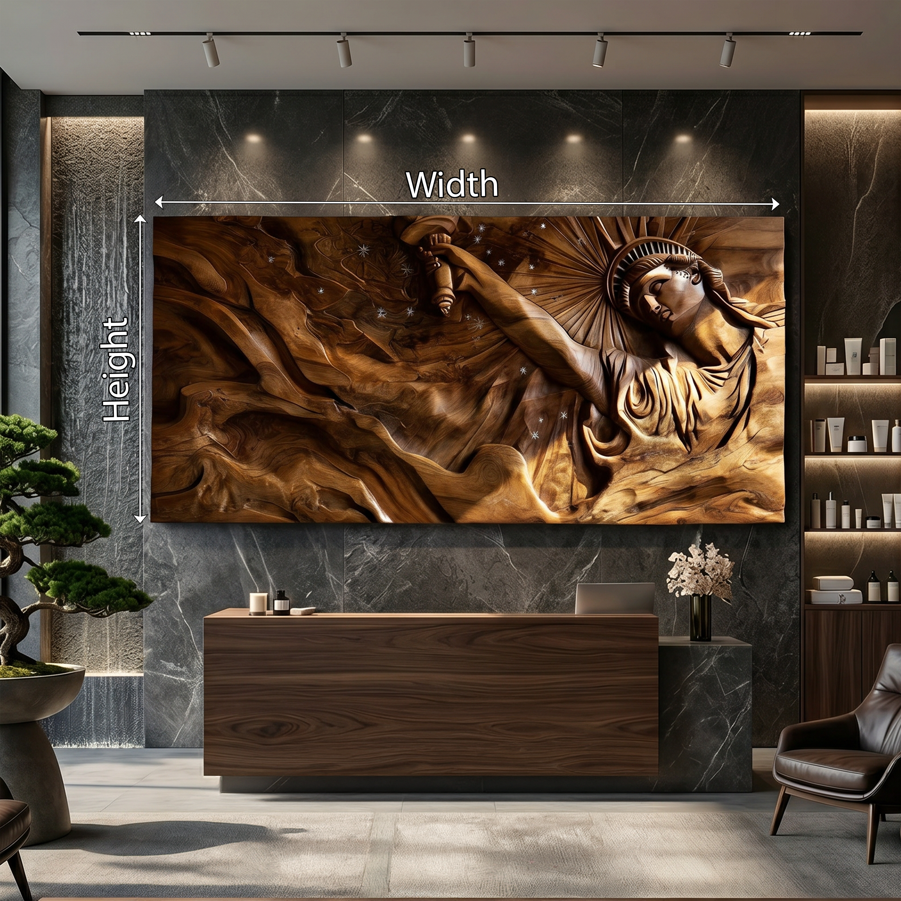 Contemporary Luxe Liberty Wood Wall Art Reception Lobby Interior Design SILDTTRWA122