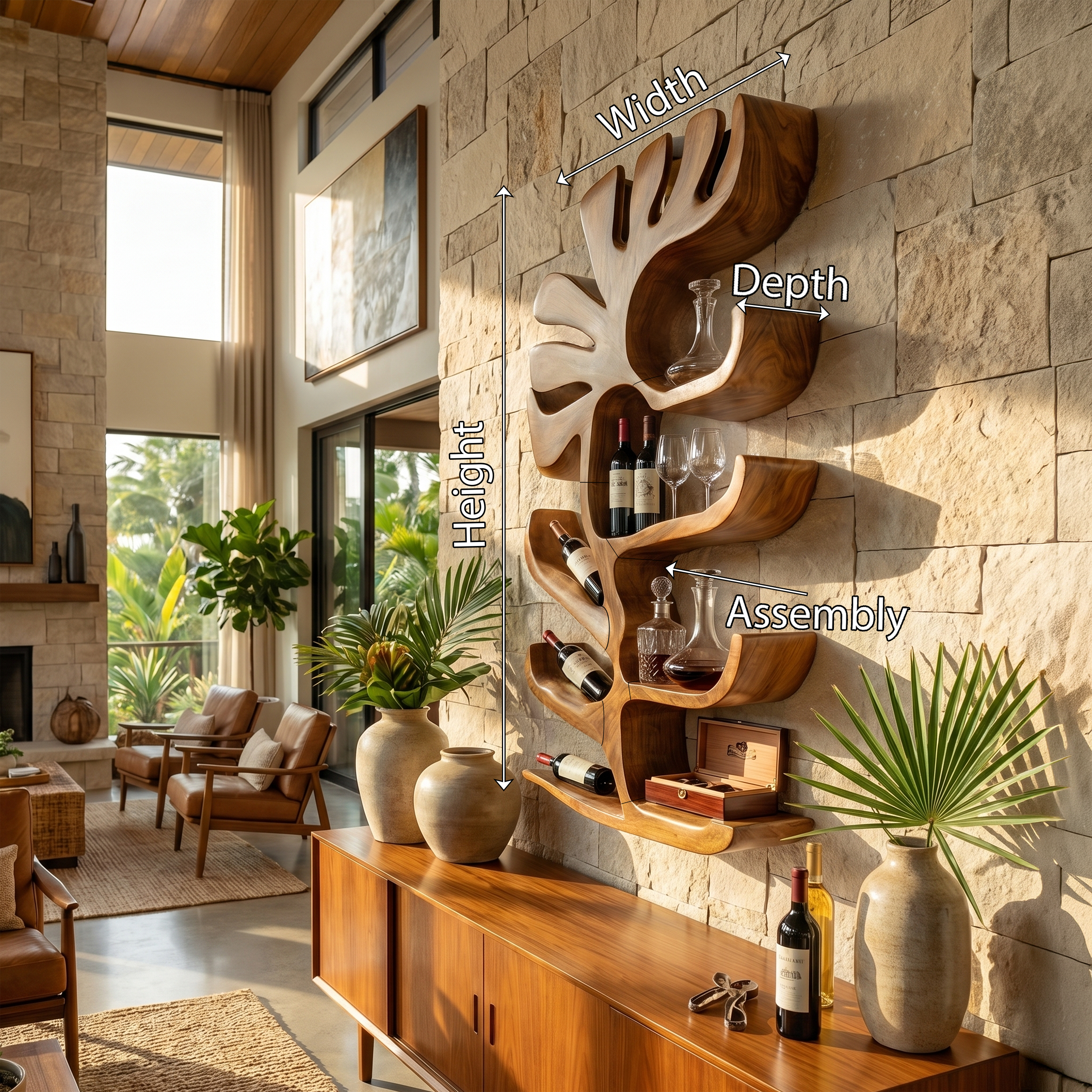 Farmhouse Wall Wine Rack For Apartment Bar Display Feature SILDTTRWH072