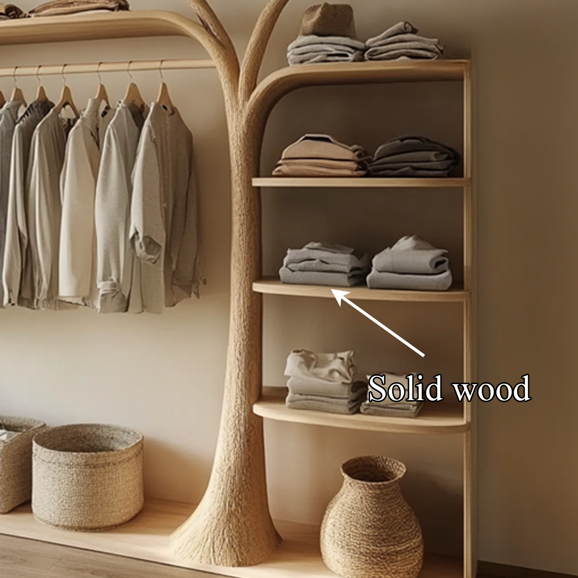 Rustic Tree Clothing Shelf Rack Entryway Bedroom SINLSATCR038