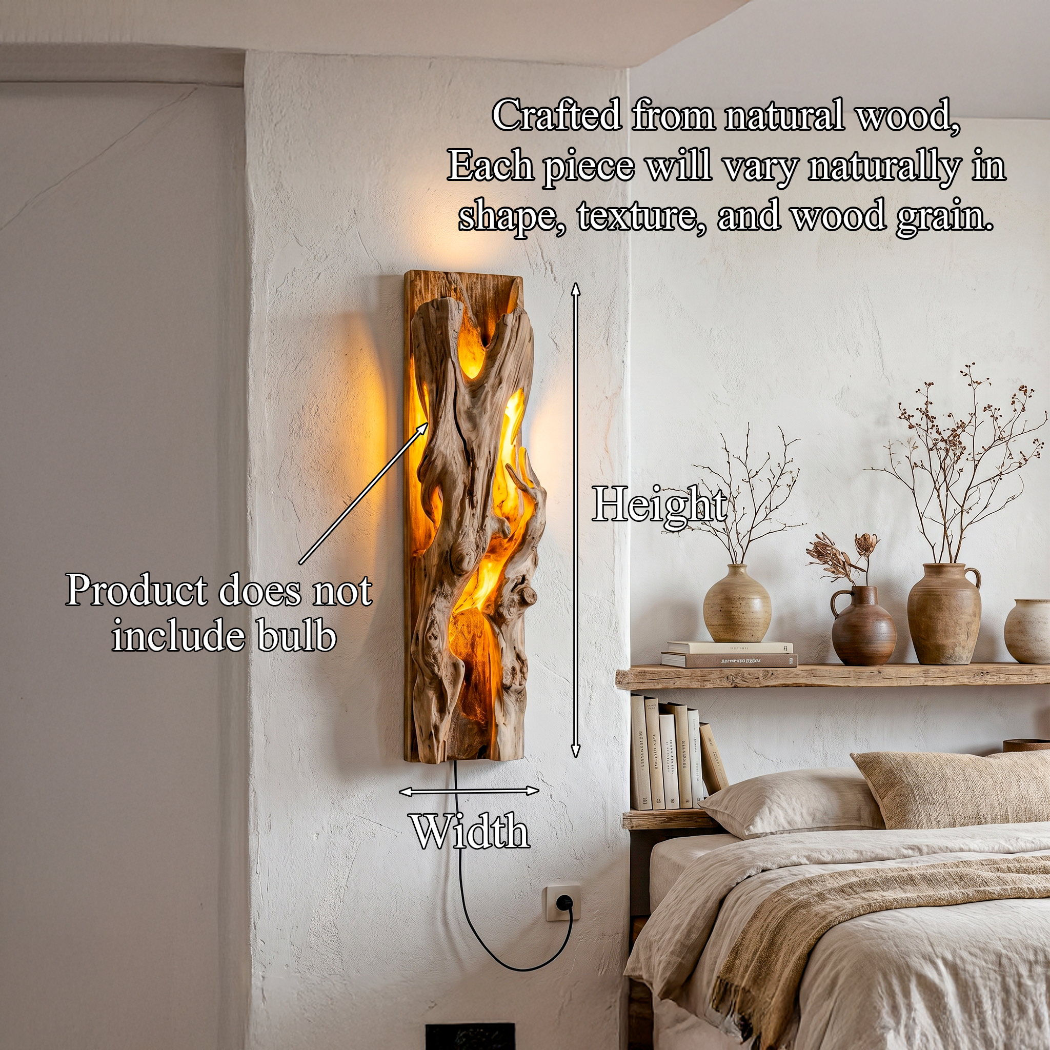 Rustic Live Edge Wall Sconce With Natural Wood Sculpture For Living Room SINLHAPL011