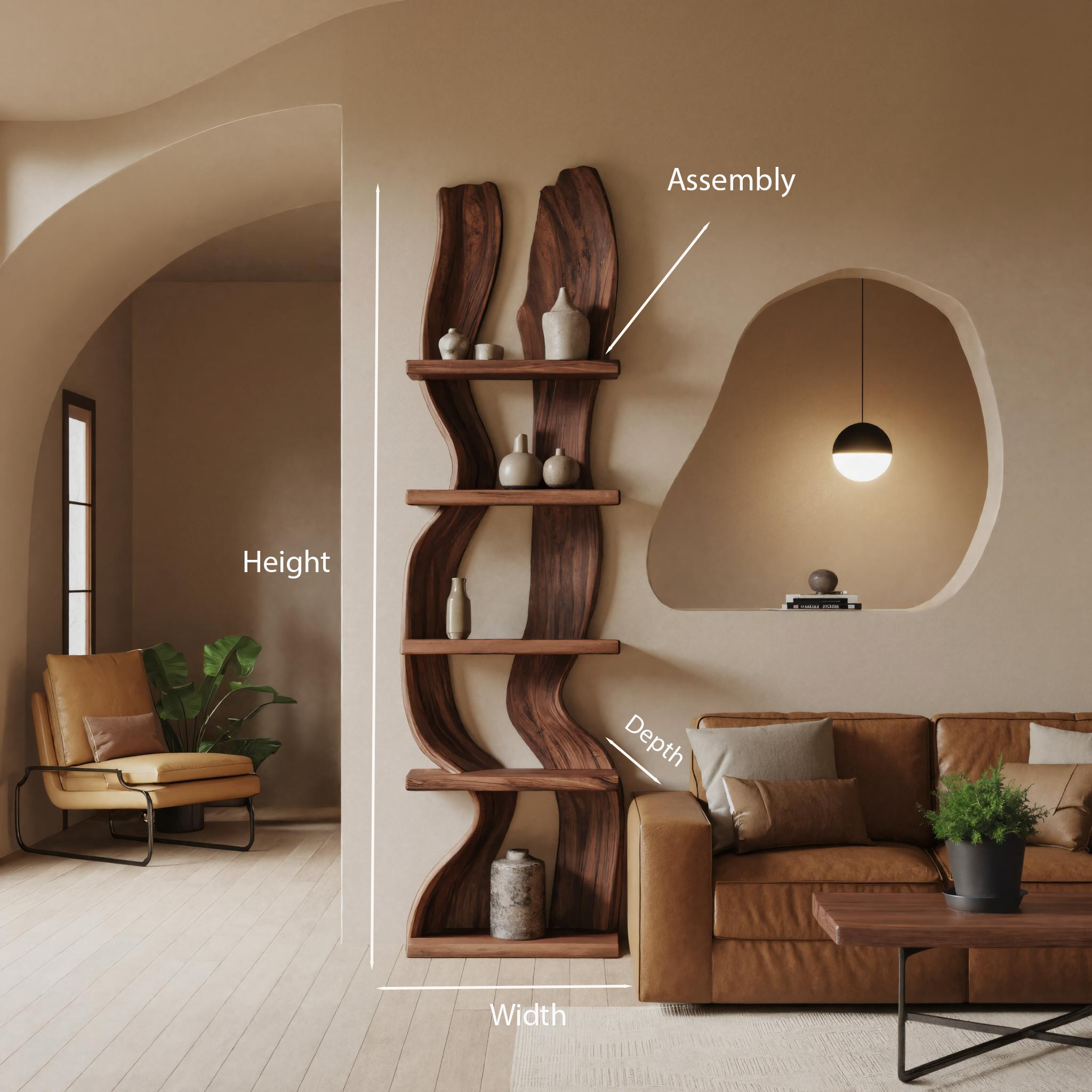 Modern Rustic Standing Shelf With Curved Silhouette For Living Room SITHTTSS002