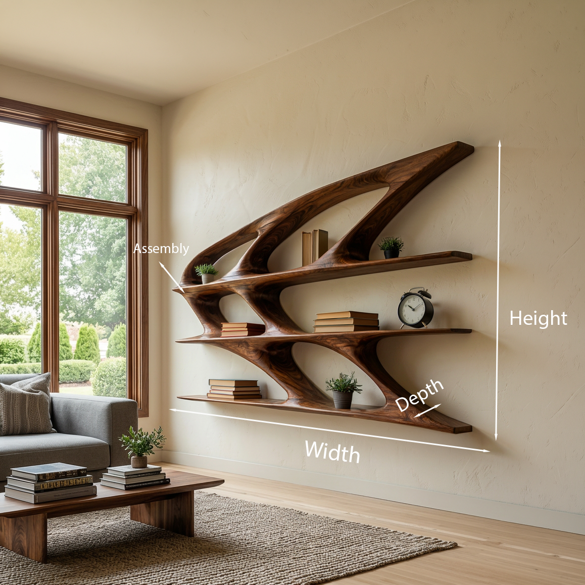 Organic Sculptural Wooden Bookshelf For Living Room Statement RTTHTTBS144