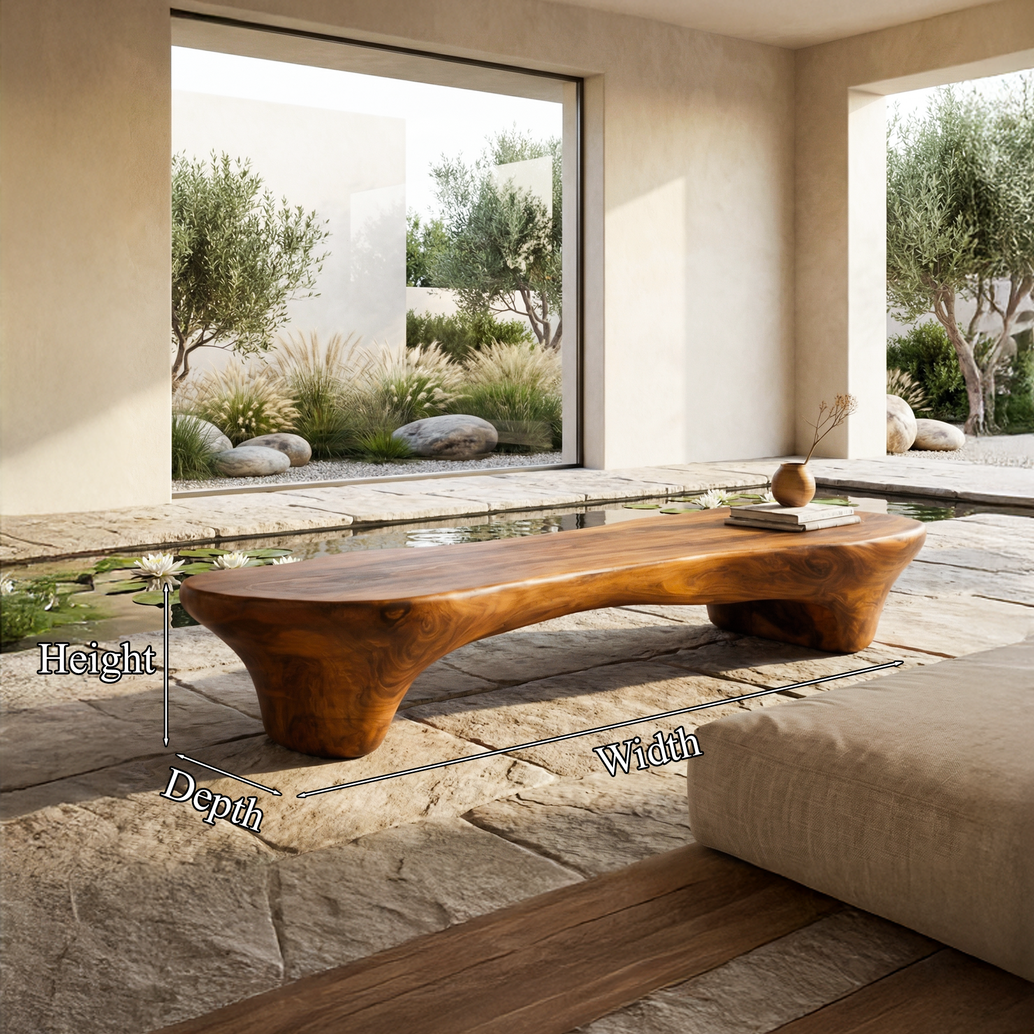 Minimal Organic Bench Solid Wood Smooth Rounded Form Entryway SINLHARS092