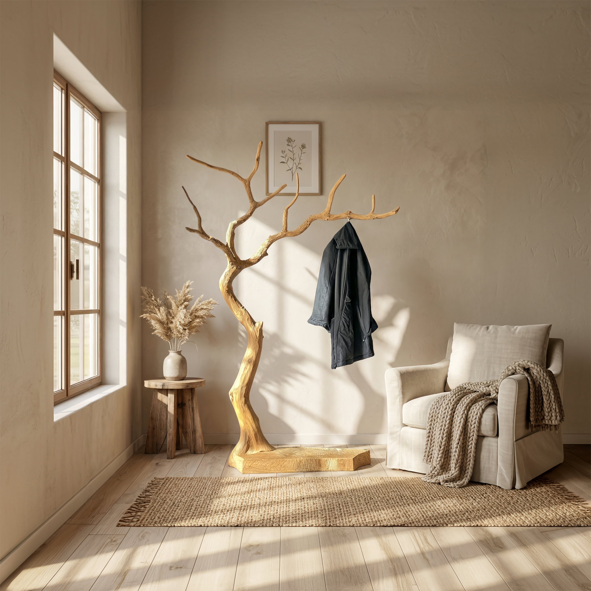 Rustic Sculptural Tree Coat Rack For Entryway And Living Room SINLSATCR096