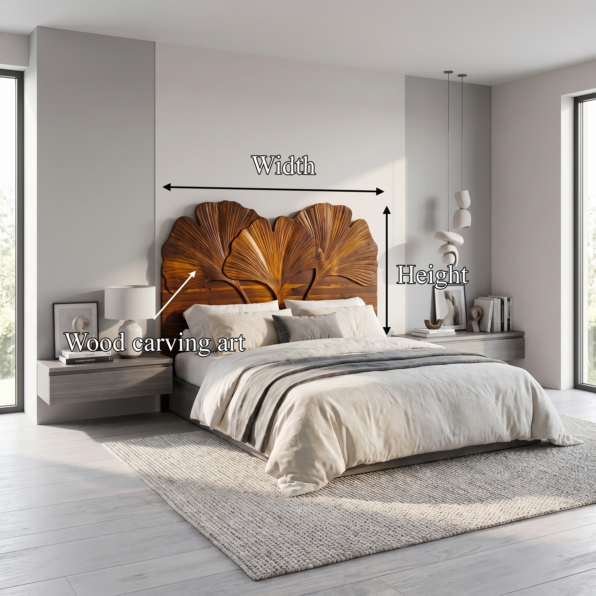 Modern Layered Leaf Headboard Wooden Bed Headboard For Bedroom SINLSAHB047