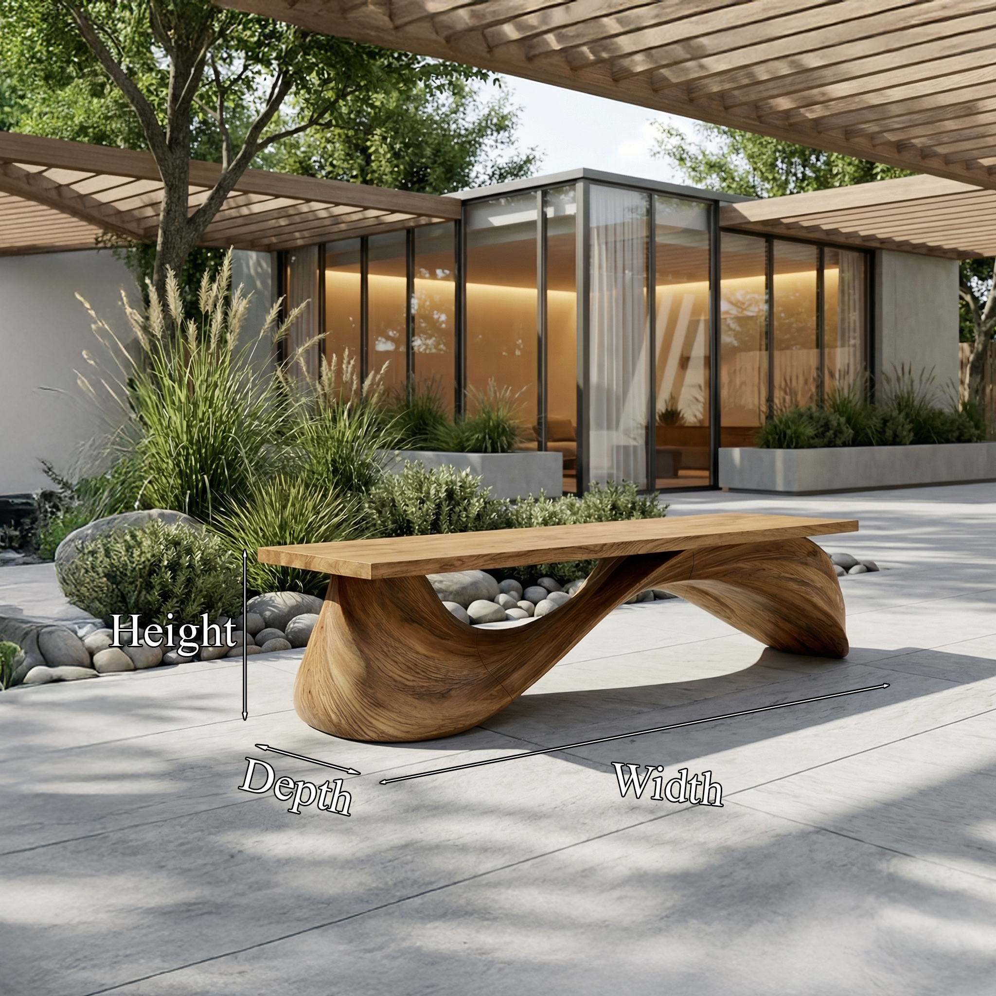 Contemporary Wave Bench Solid Wood Elegant Loop Design Hallway And Entryway SINLHARS099