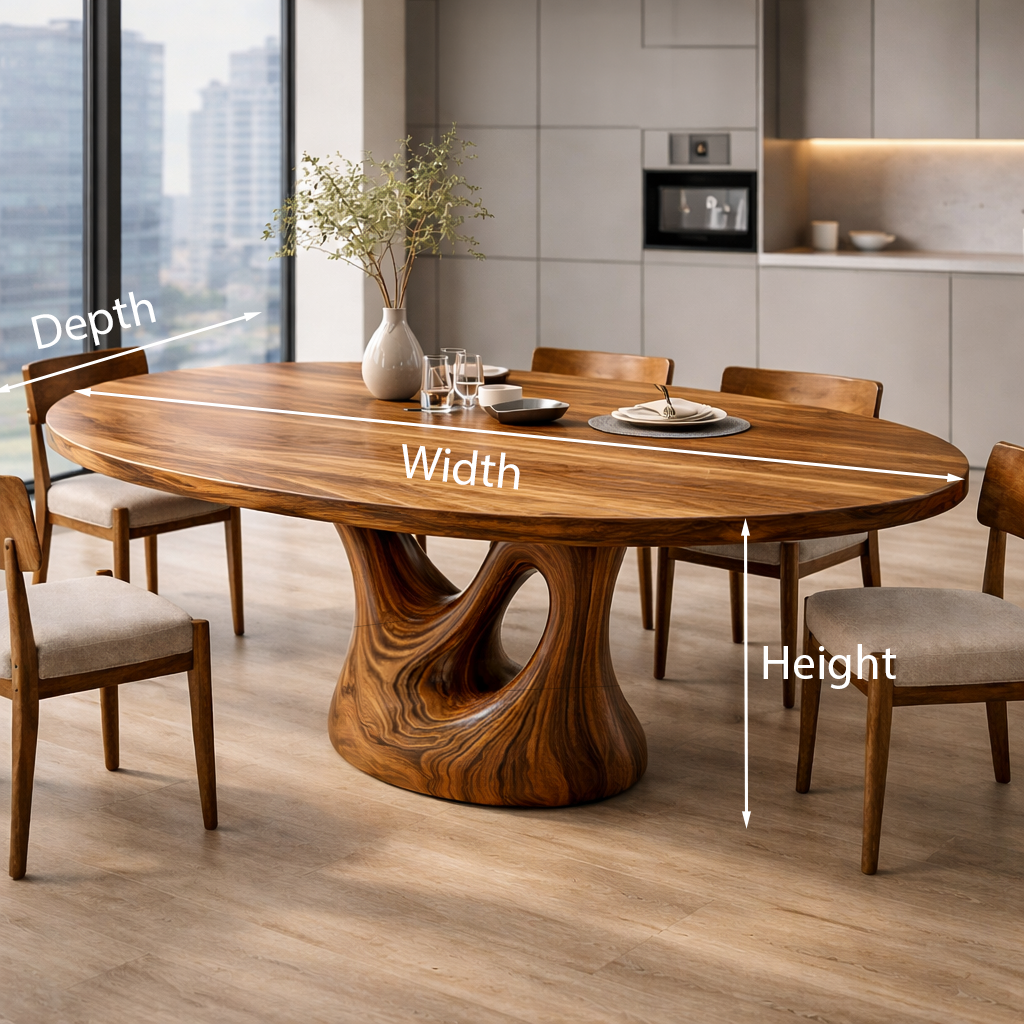 Farmhouse Wooden Dining Table With Sculptural Base For Dining Room RTTHTTDN035