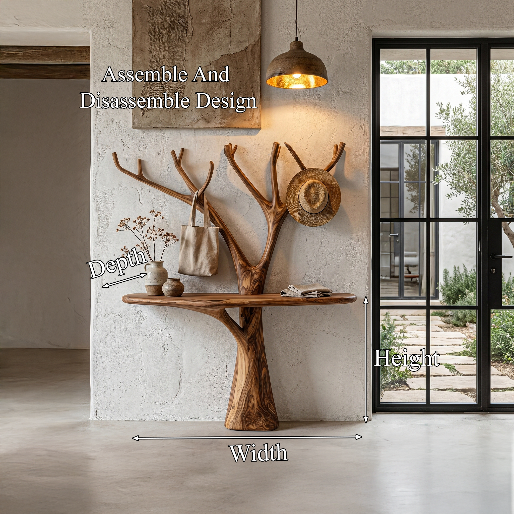 Rustic Organic Console Table With Tree Branch Wood Base For Living Room SINLHACS602