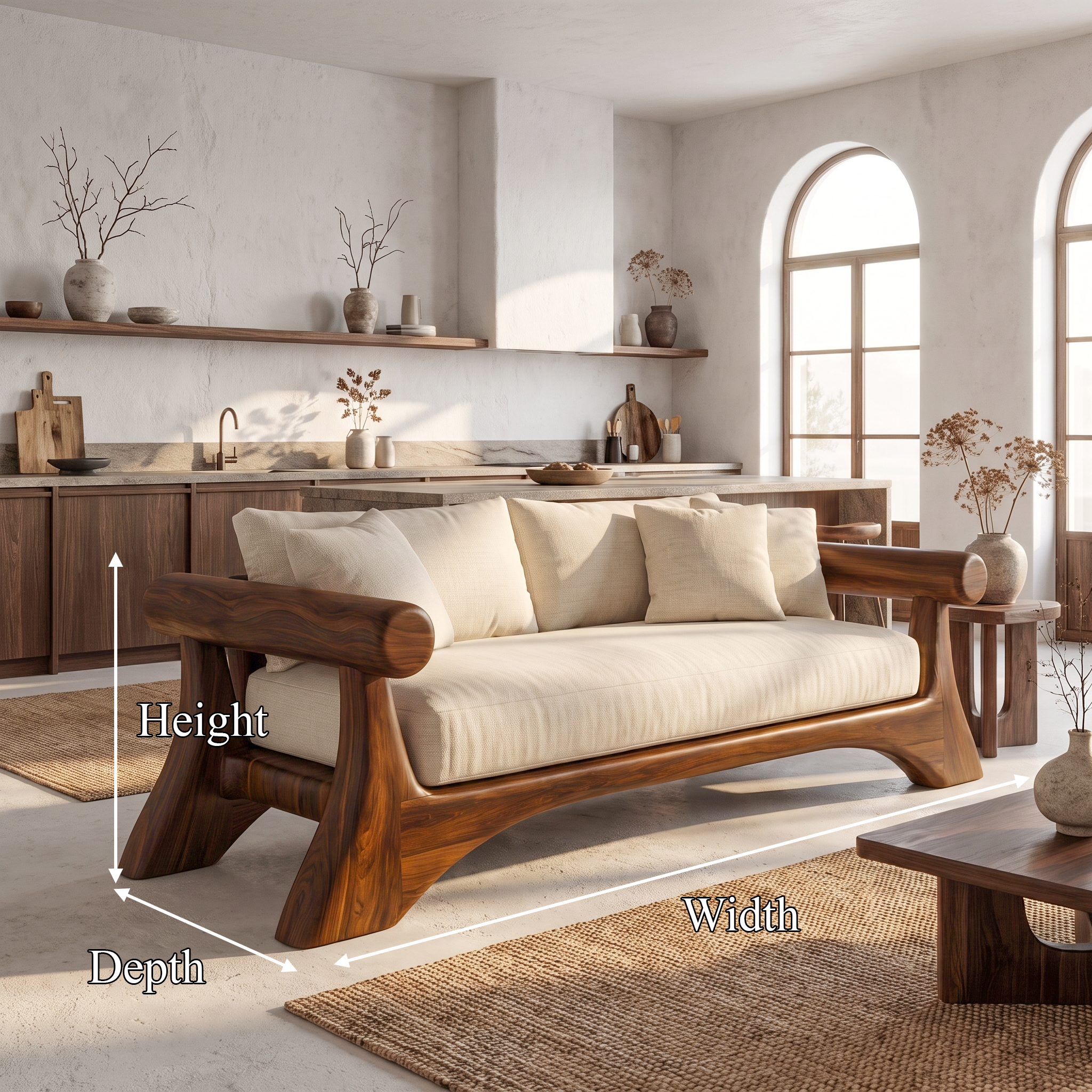 Minimalist Sofa Frame With Curved Solid Wood Arms For Living Room SINLSASF047