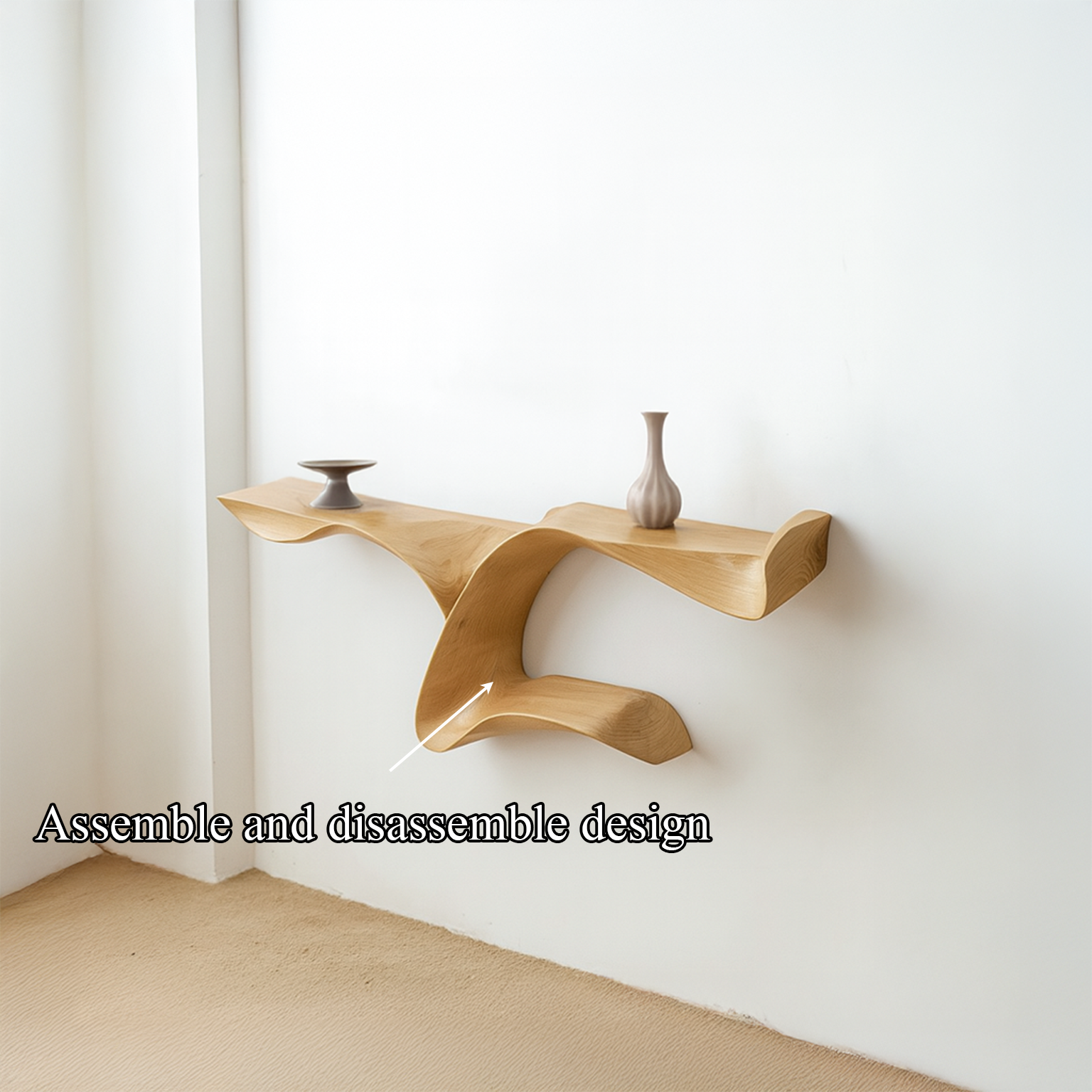 Sculptural Floating Shelf Modern Organic Wave Living Room Bedroom SINLSAFL095