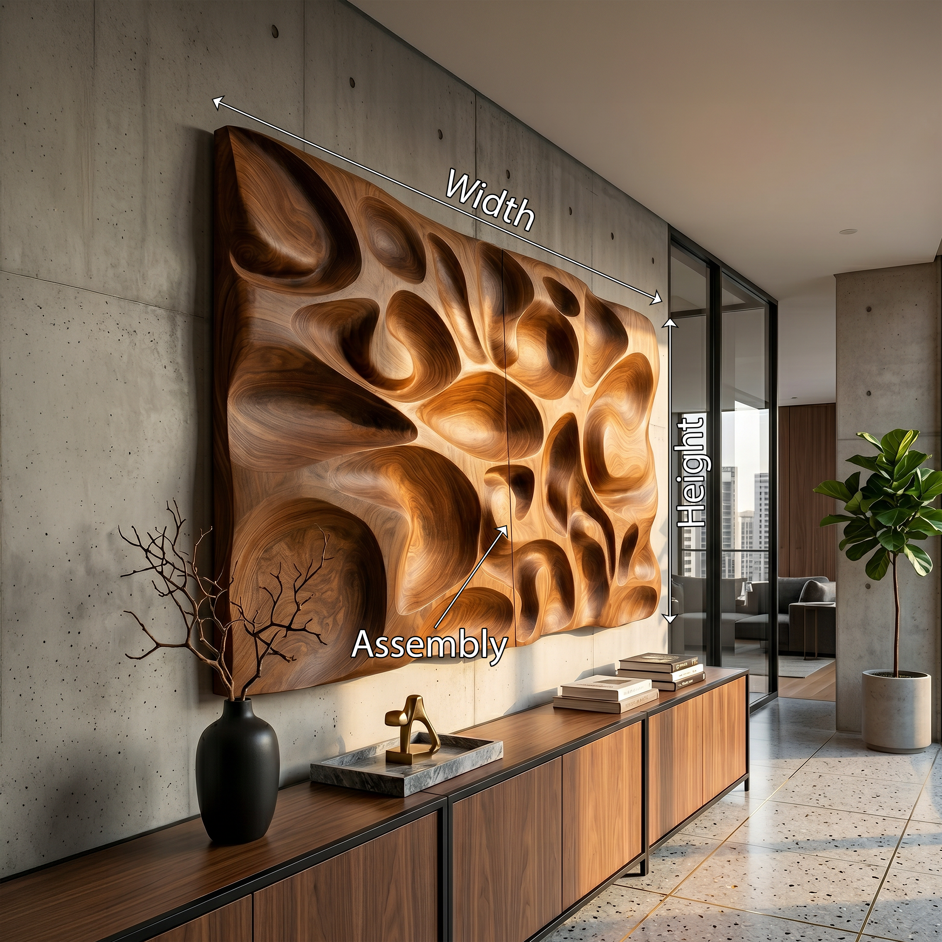 Organic Contemporary Wood Wall Art Modern Concrete Hallway Interior SILDTTRWA124