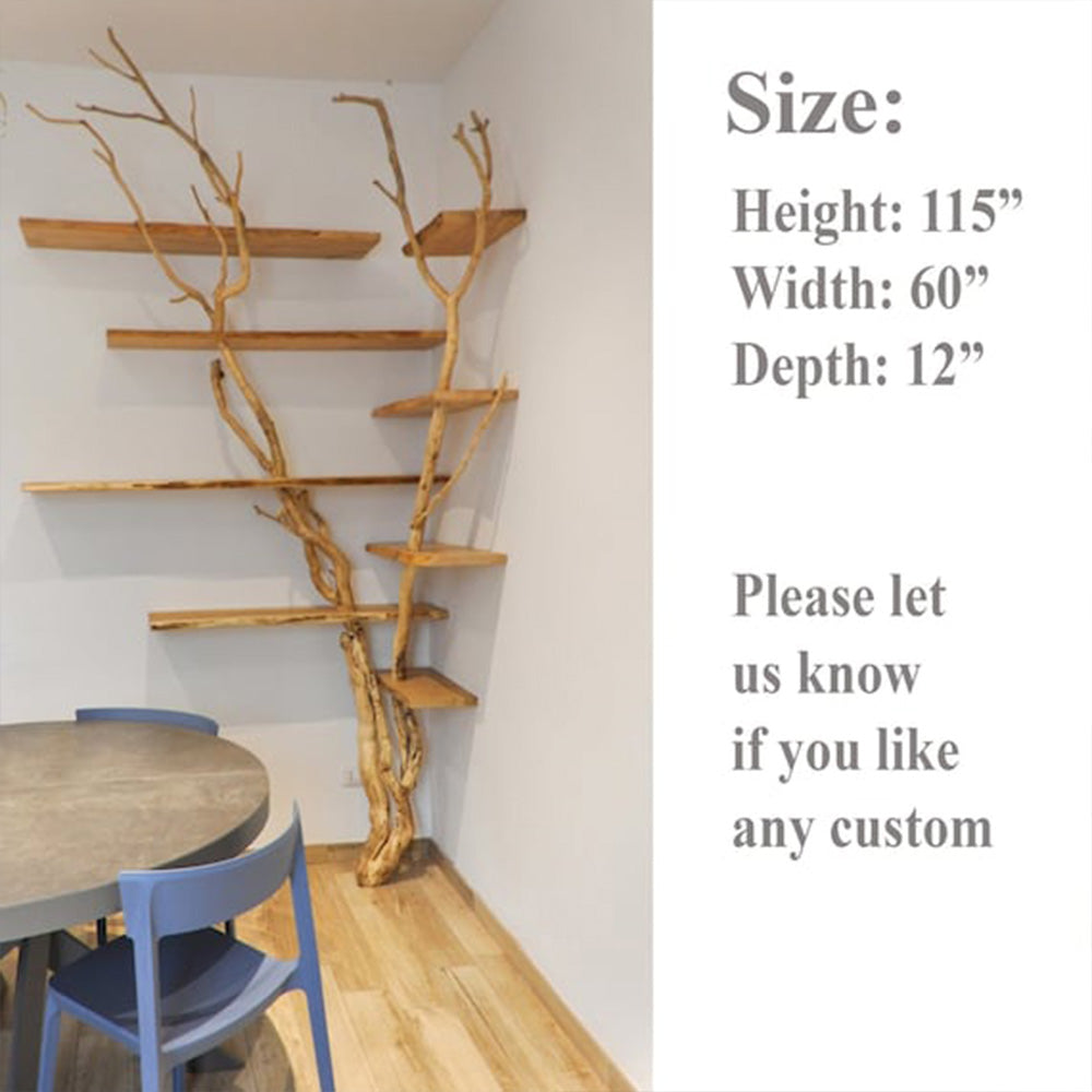Natural Tree Branch Corner Shelf Wood Bookcase Wall Custom Cat Tree SINLTB020