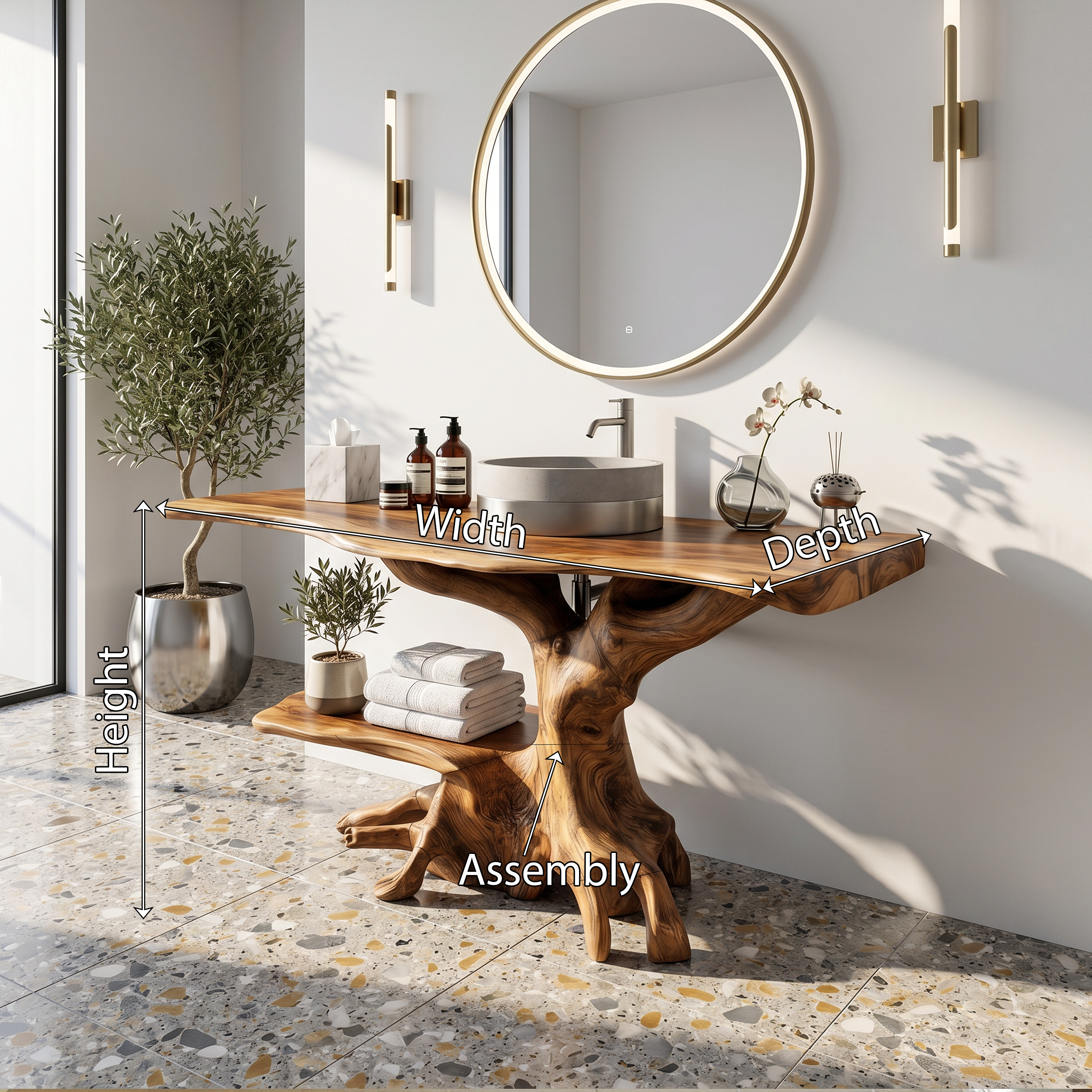Farmhouse Live Edge Bathroom Vanity Rustic Solid Wood For Bathroom SILDTTRBRV122