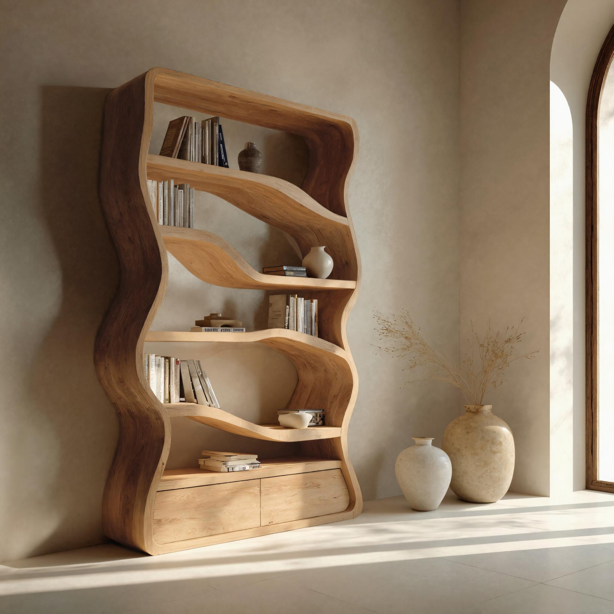 Modern Curved Wooden Bookshelf For Living Room RTTHHNBS119