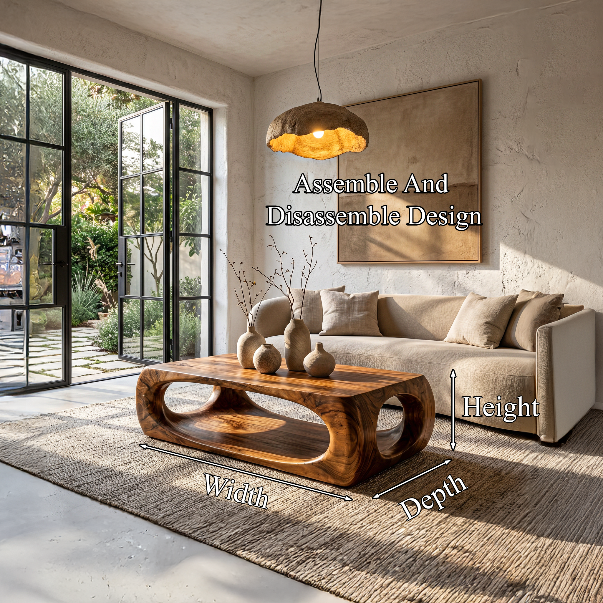 Nature Inspired Coffee Table With Flowing Open Form Base For Living Room SINLHACF388