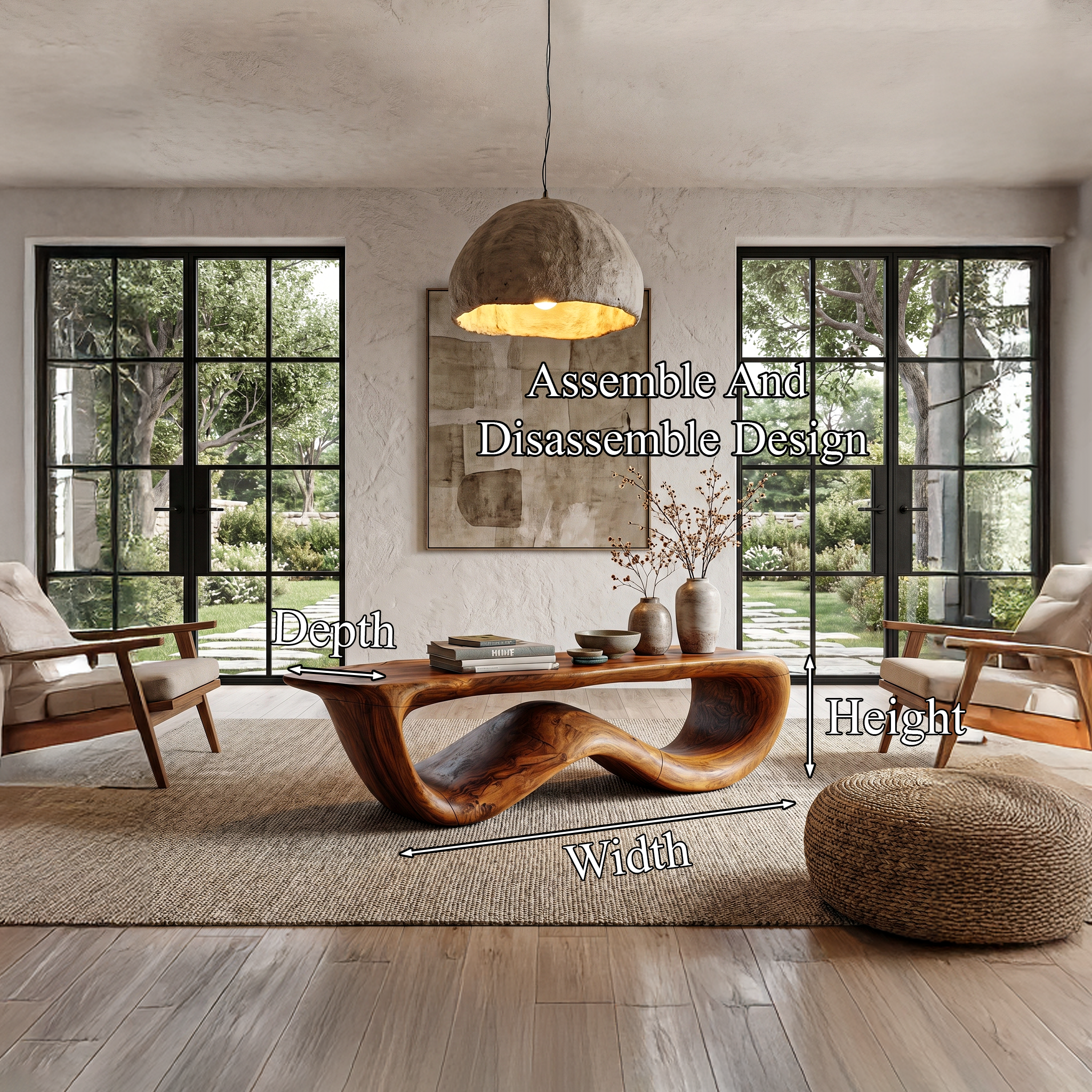 Contemporary Coffee Table With Flowing Solid Wood Silhouette For Living Room SINLHACF389