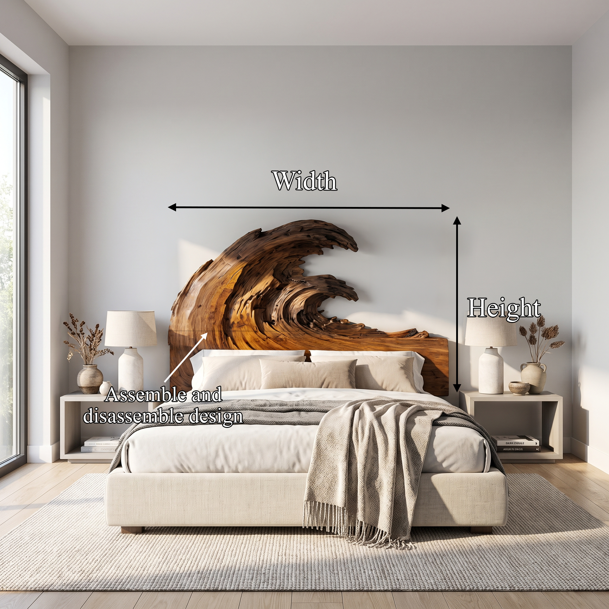 Organic Flowing Grain Headboard Wooden Bed Headboard For Bedroom SINLSAHB058