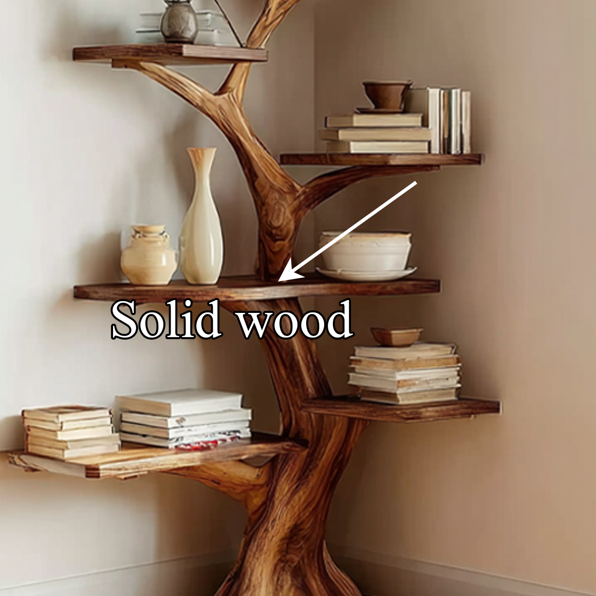 Rustic Corner Tree Bookshelf Living Room Wall SINLSATB309