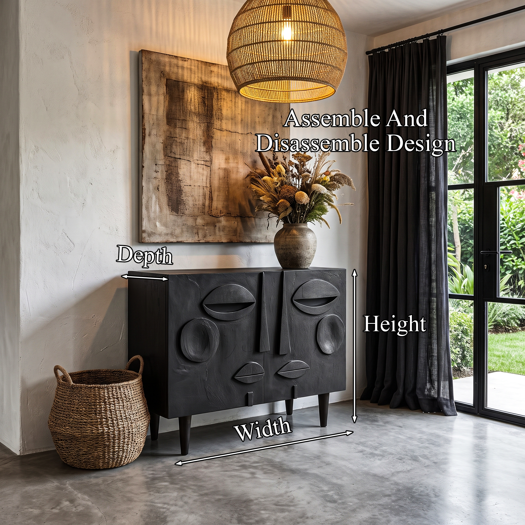 Modern Accent Cabinet With Abstract Face Design For Living Room And Entryway SINLHASD001