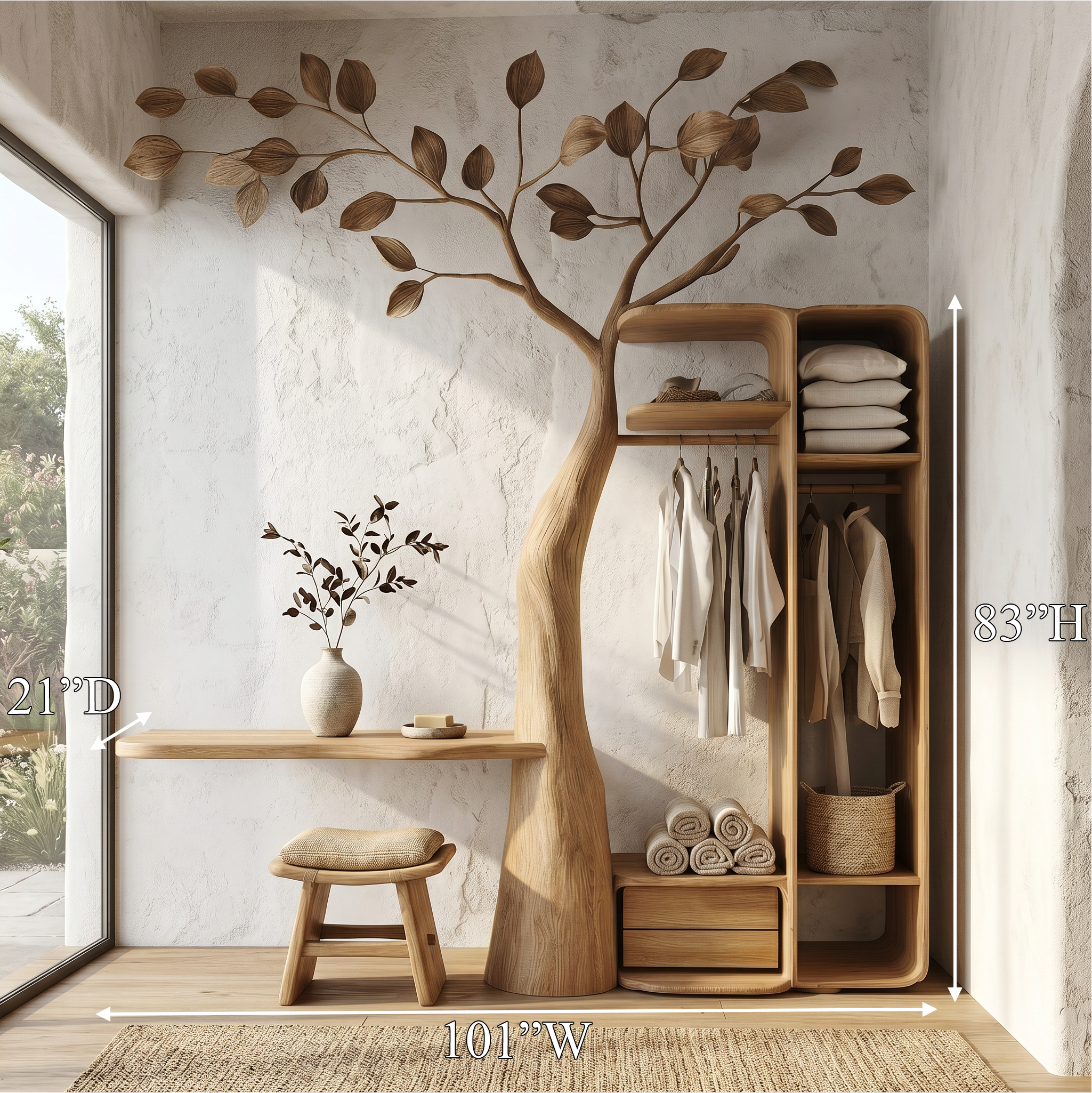 Rustic Tree Coat Rack Wall Mount Vanity Bedroom And Dressing Room SINLSATCR111