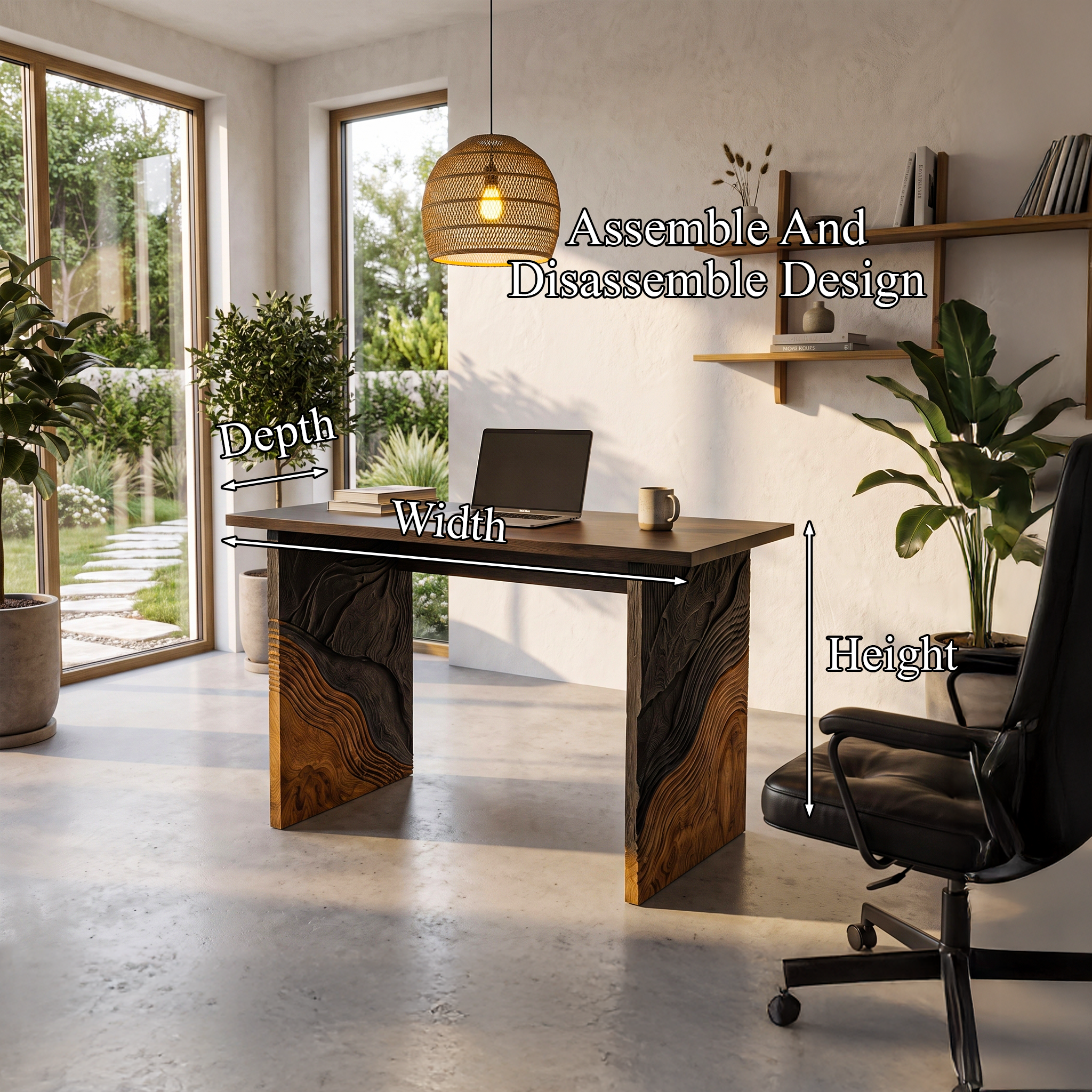 Organic Modern Writing Desk Handcrafted Storage Design For Executive Home Office SINLHADE165