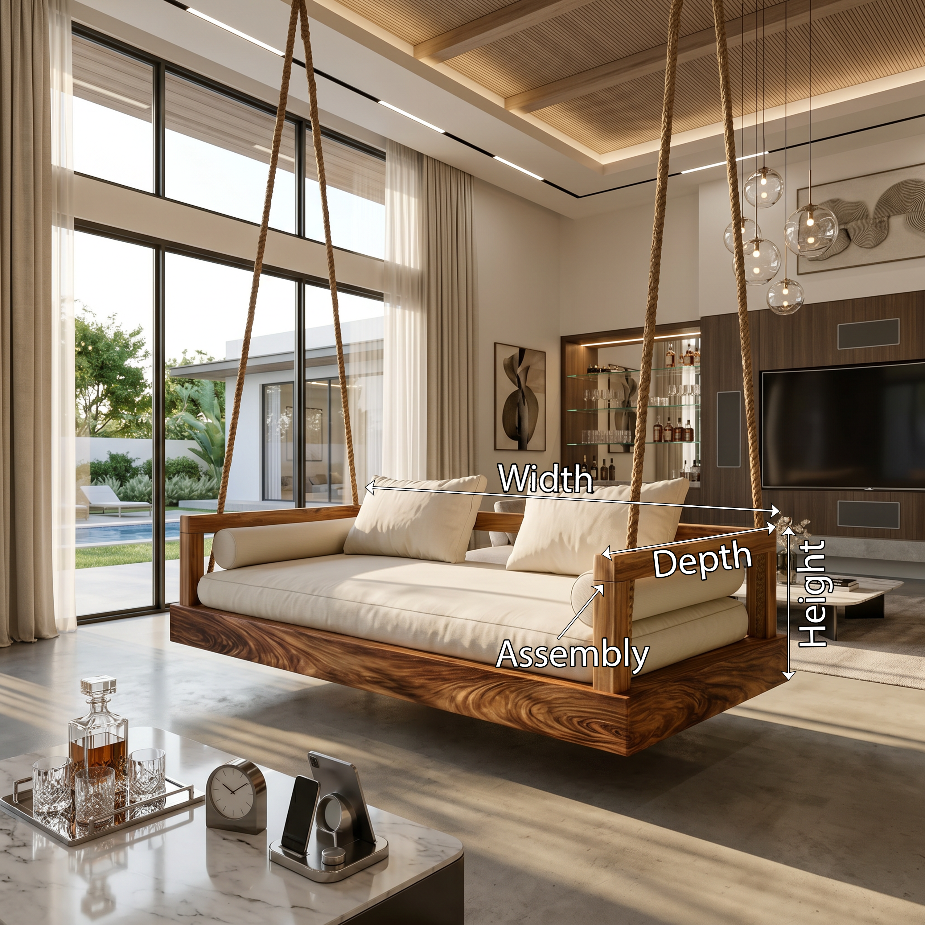 Modern Luxury Wooden Hanging Sofa Swing Contemporary Residence SILDTTRSWI003