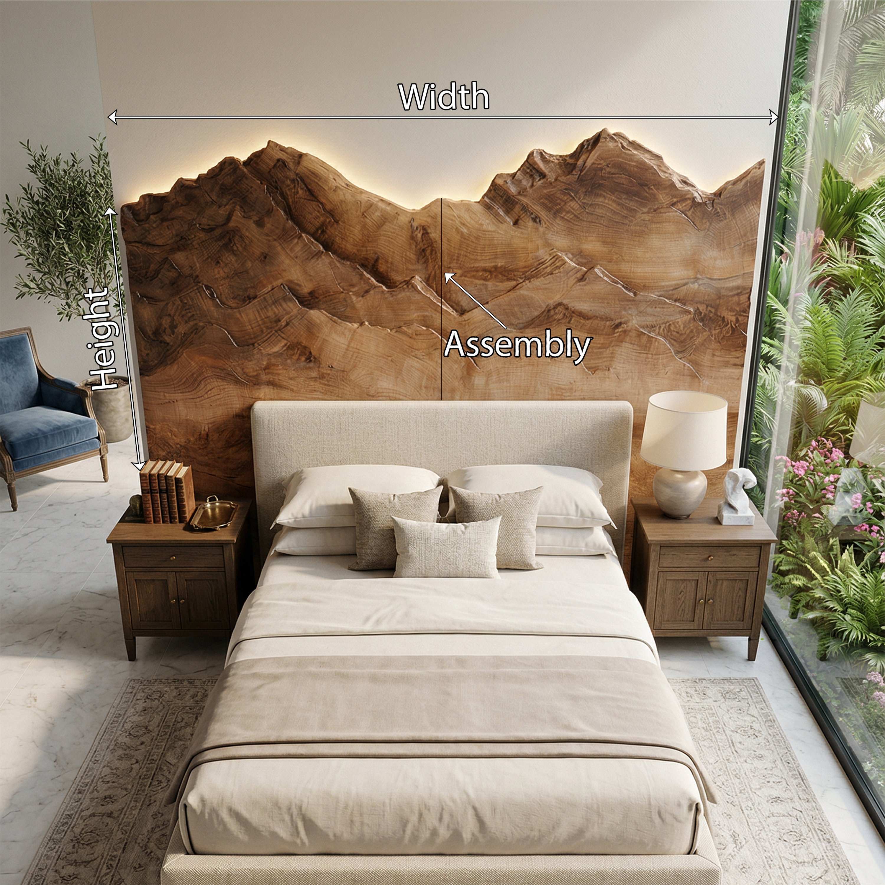 Mountain Relief Wood Headboard For Luxury Inspired Bedroom Design SILDTTRHB005
