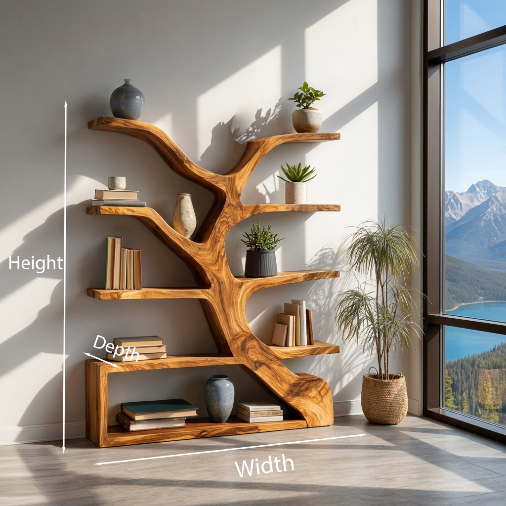 Organic Wooden Bookshelf Branch Form For Home Interior RTTHTTBS113