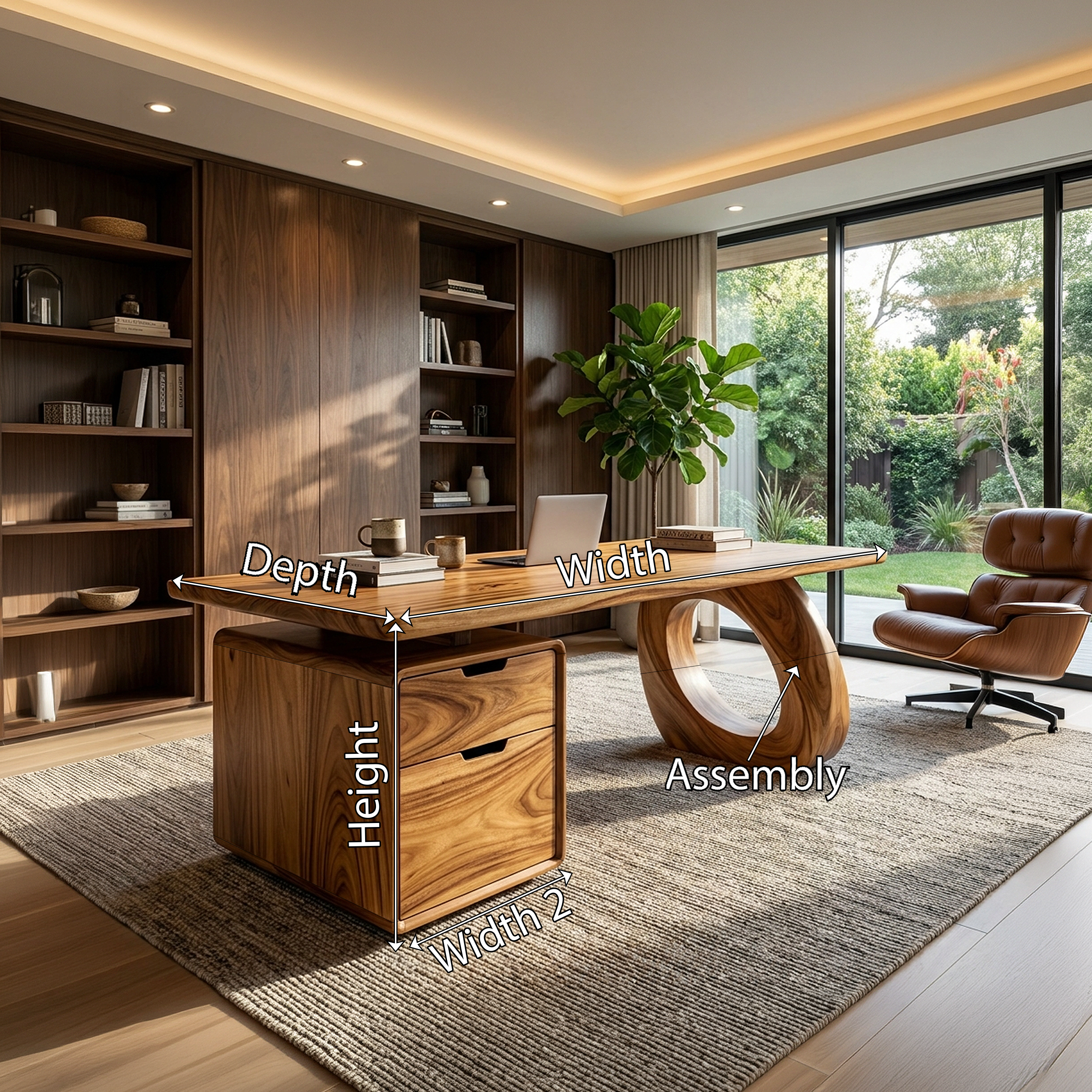 Organic Executive Desk With Bookshelf Storage For Library Office SILDTTRDE008