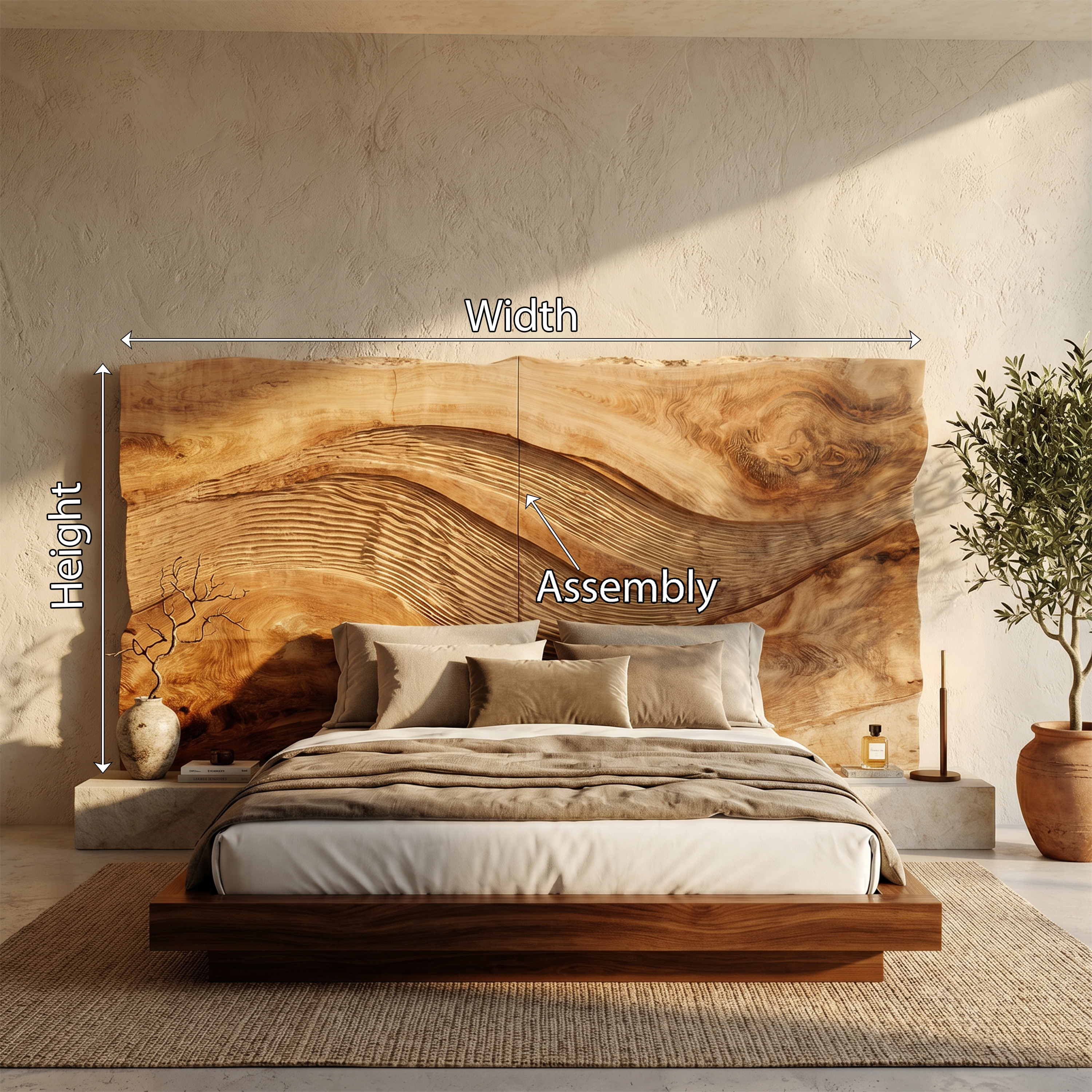 Contemporary Wave Carved Wood Headboard For Warm Minimalist Bedroom SILDTTRHB017