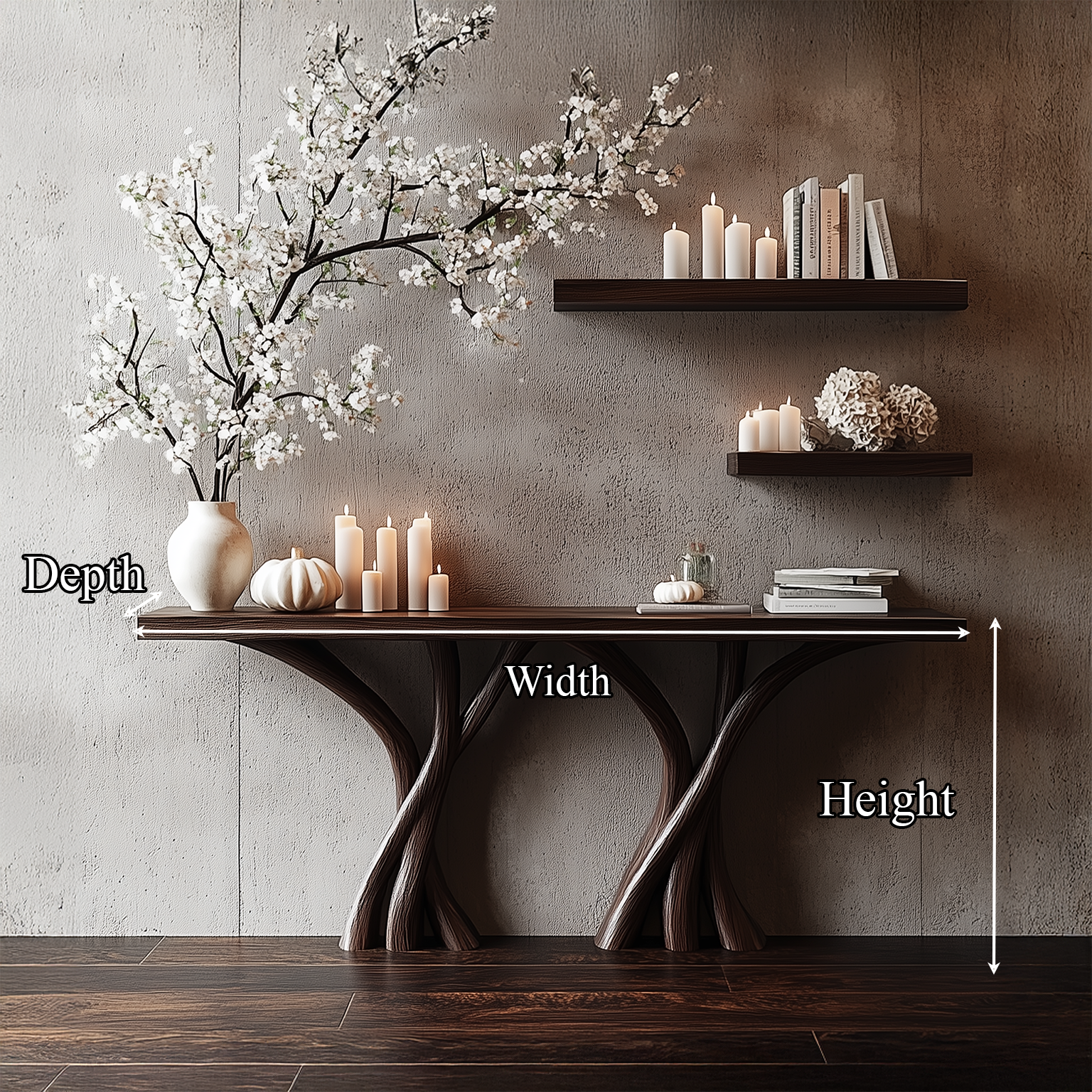 Sculptural Console Table Solid Wood Organic Rustic Gift SINLSACS084