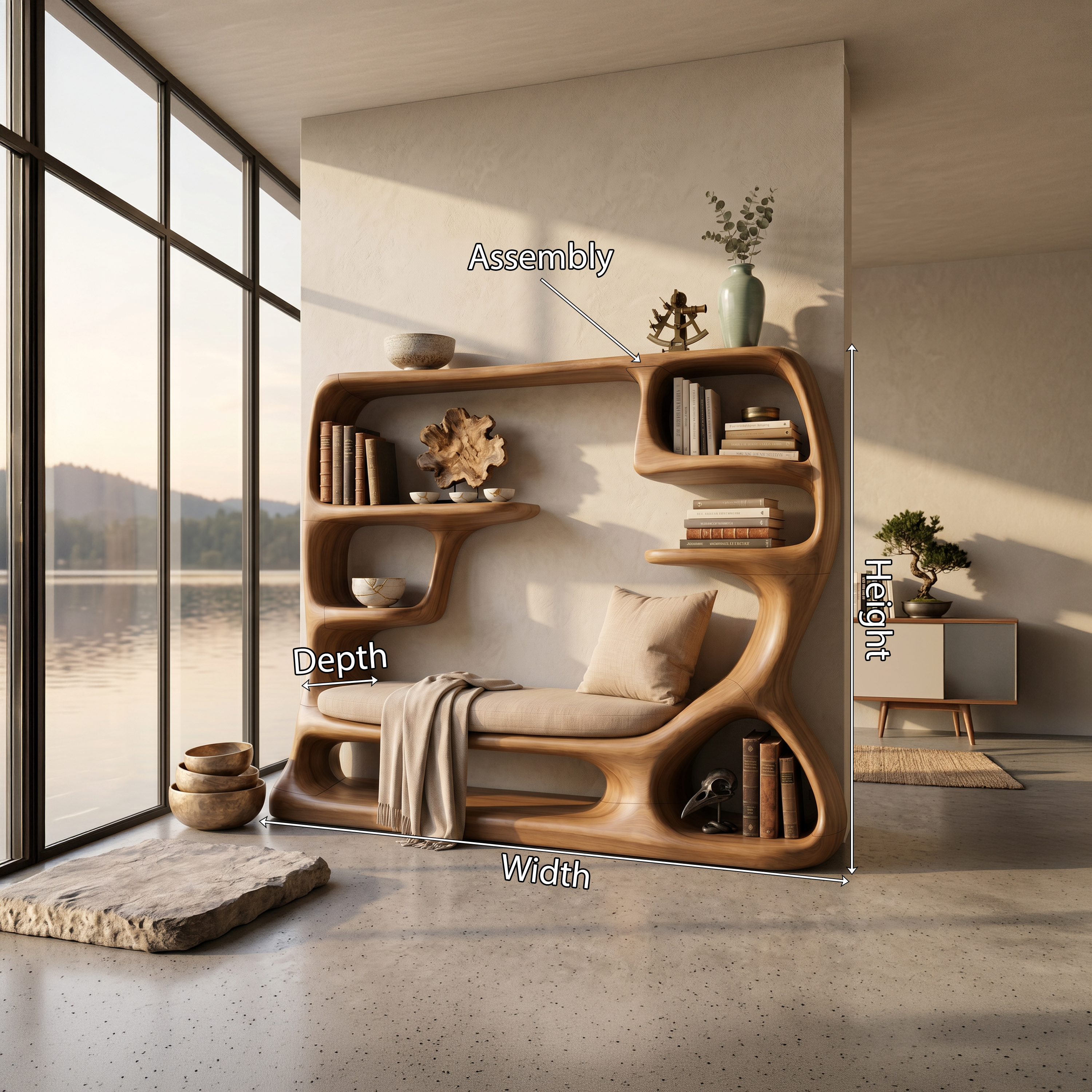 Organic Window Seat Bookcase For Cozy Reading Space SILDTTNBS056
