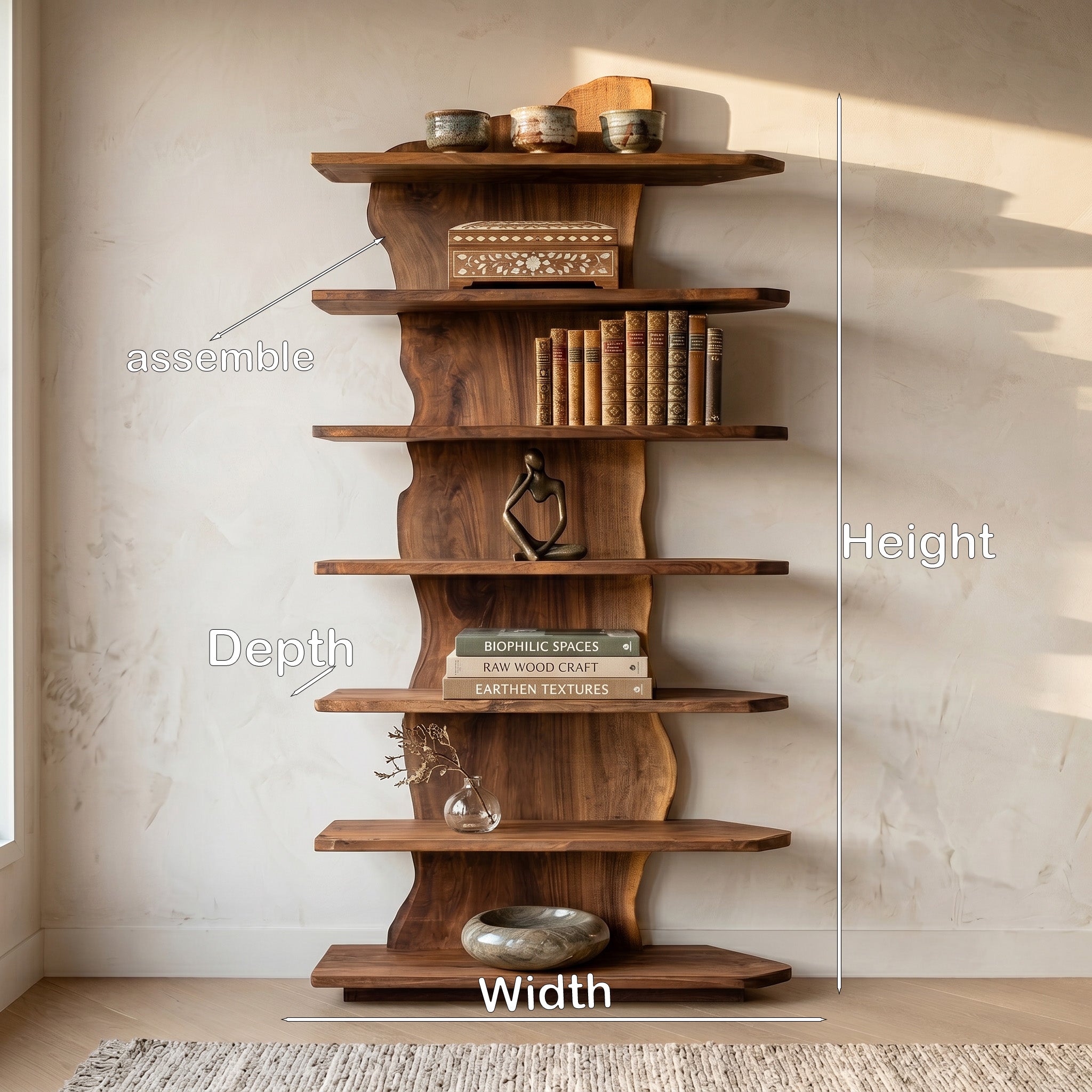 Organic Natural Wooden Standing Shelf For Reading Nook RTTHHNSS020