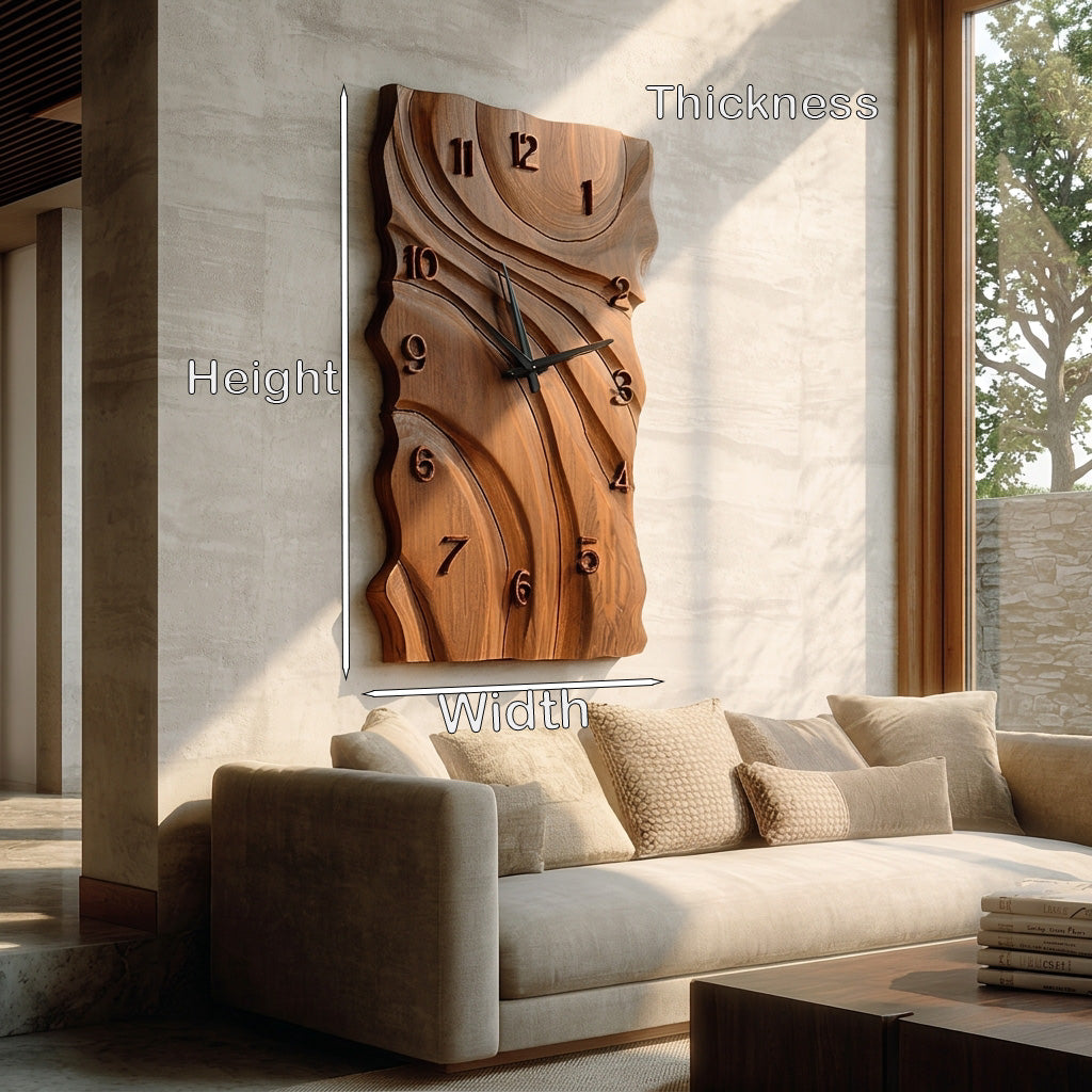 Rustic Wooden Wall Clock With Carved Design For Home RTTHHNWAC032