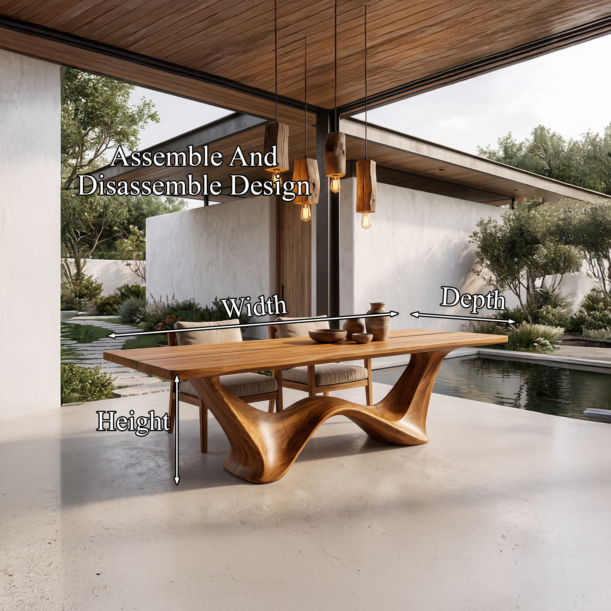 Contemporary Dining Table With Architectural Wave Design For Dining Room And Breakfast Nook SINLHADN214