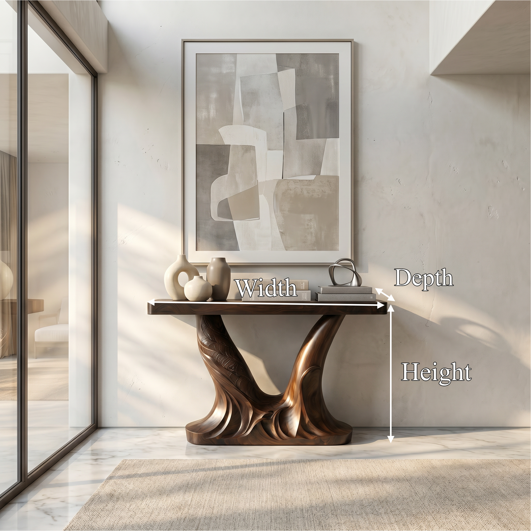 Organic Console Table With Sculptural Double Pedestal Base For Entryway SINLSACS628