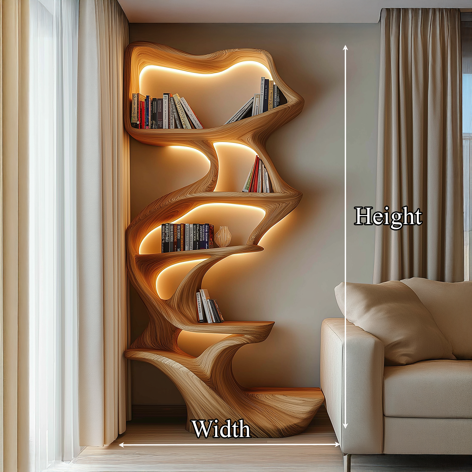 Rustic Tree Wall Mounted Bookshelf Solid Wood Live Edge Modern Gift SINLSATB182