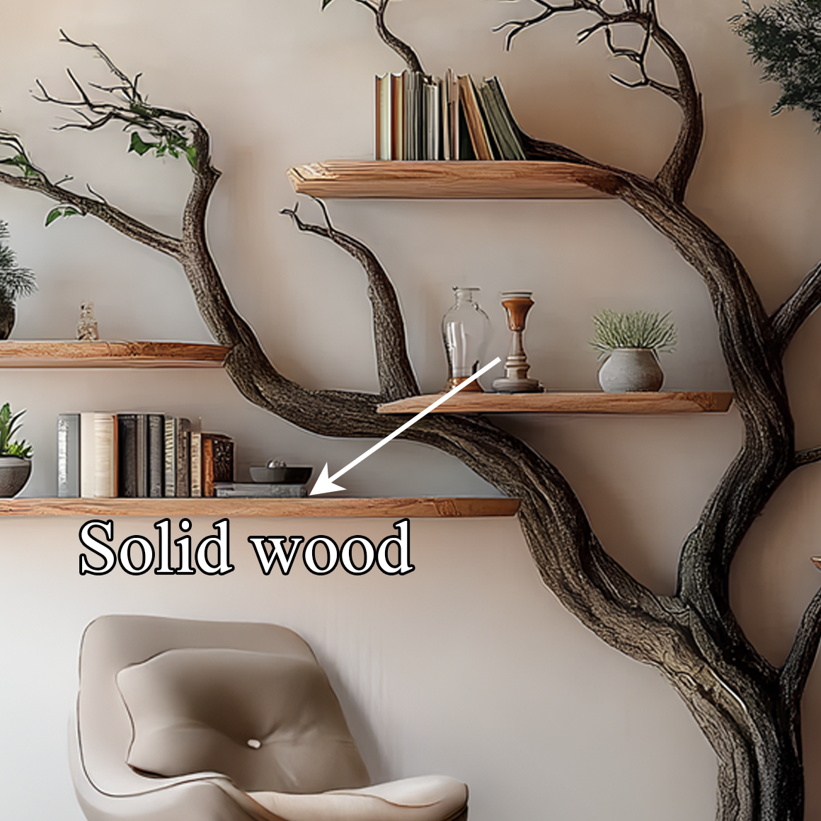Rustic Tree Bookshelf Living Room Wall Storage SINLSATB306