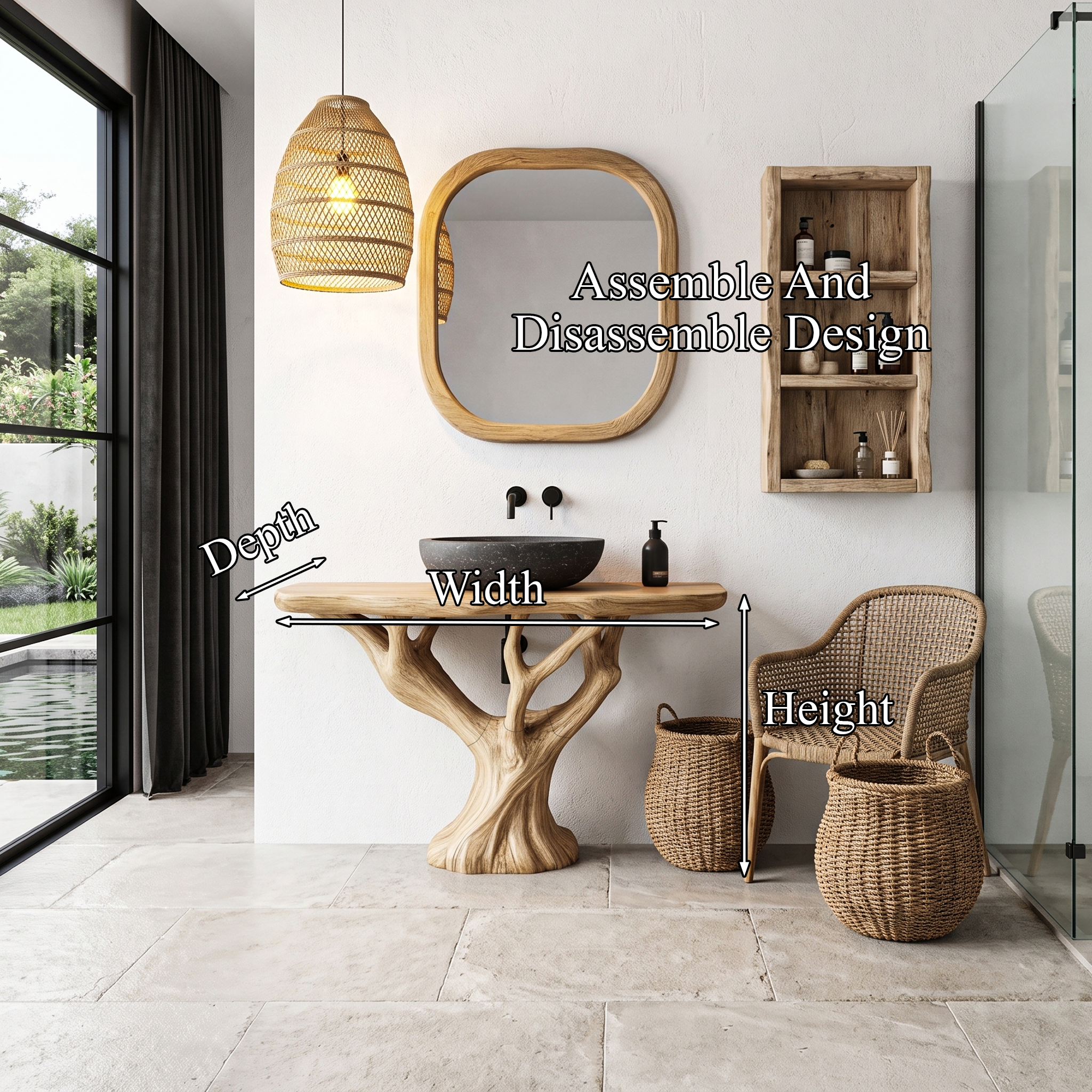 Rustic Live Edge Bathroom Vanity With Natural Wood Base For Bathroom SINLHABRV334