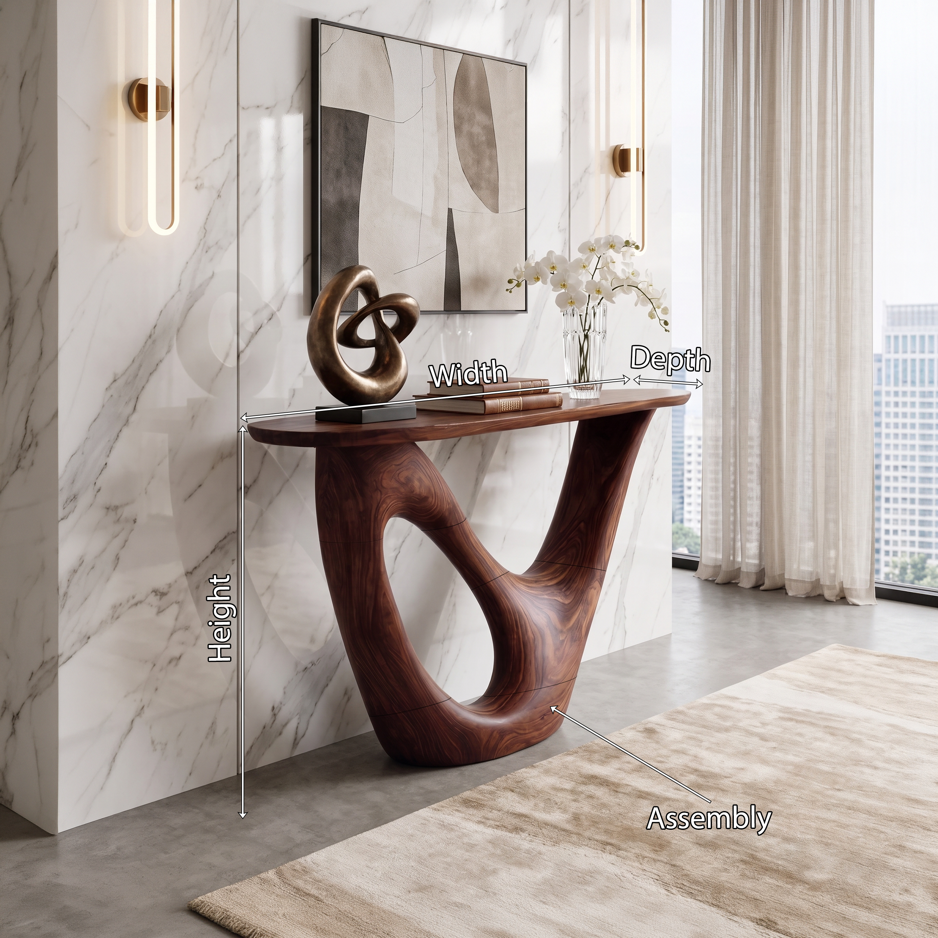 Mid Century Live Edge Console Table Sculptural Solid Wood For Living Room SILDTTNCS069