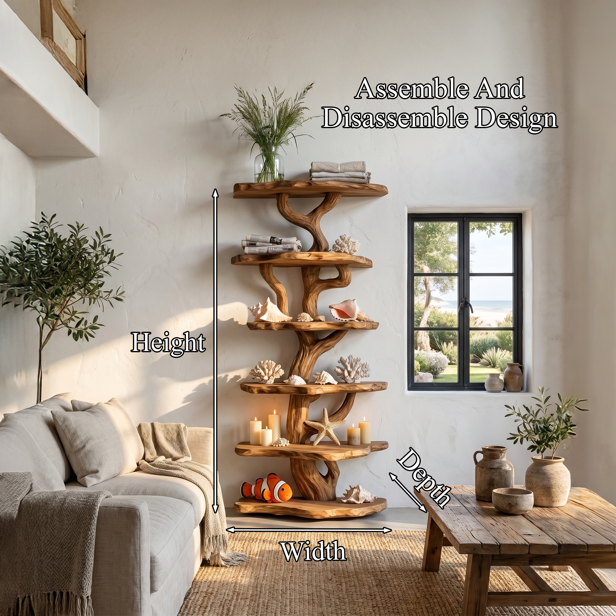 Rustic Sculptural Tree Bookshelf For Living Room And Entryway SINLHATB757