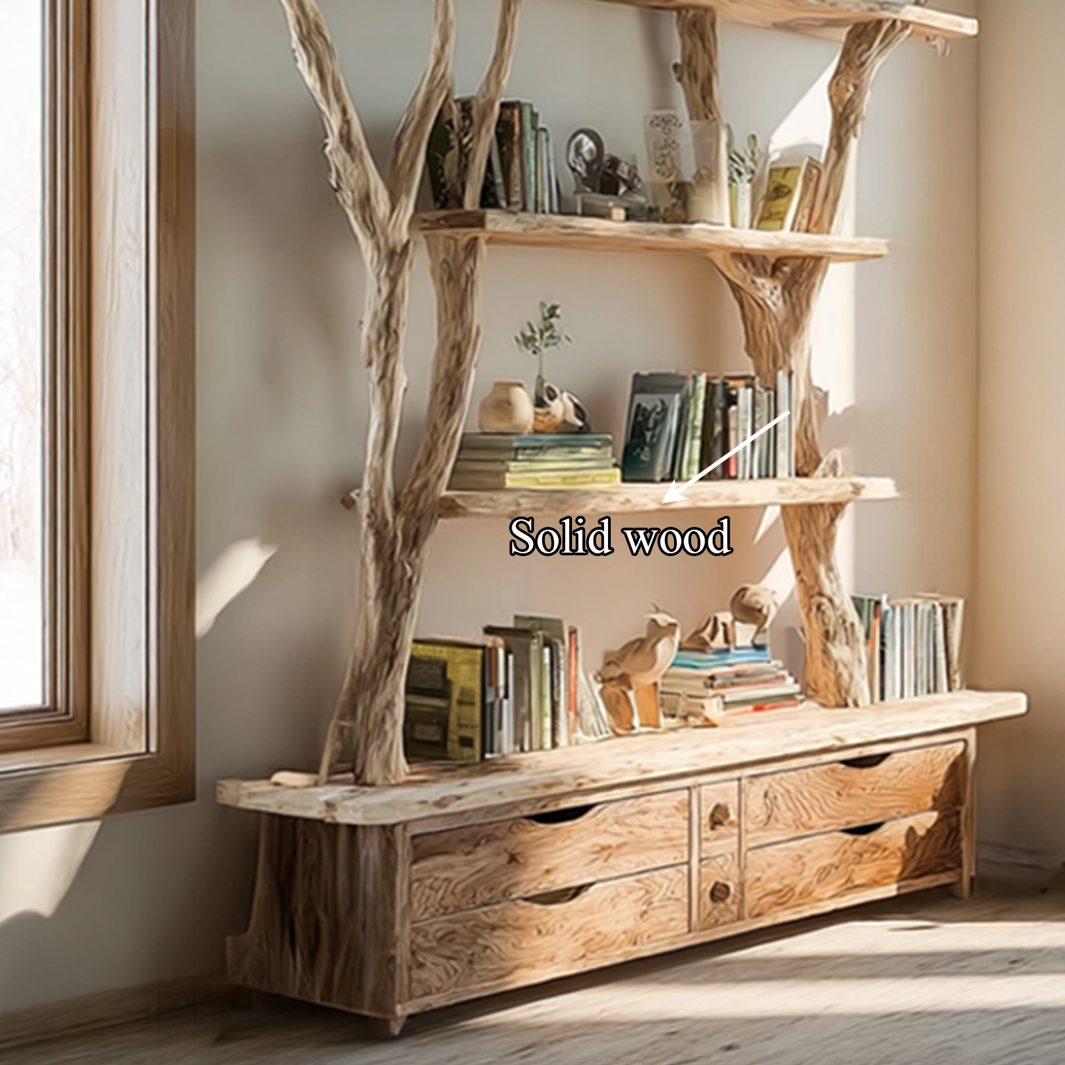 Rustic Tree Bookshelf Storage Living SINLSATB213
