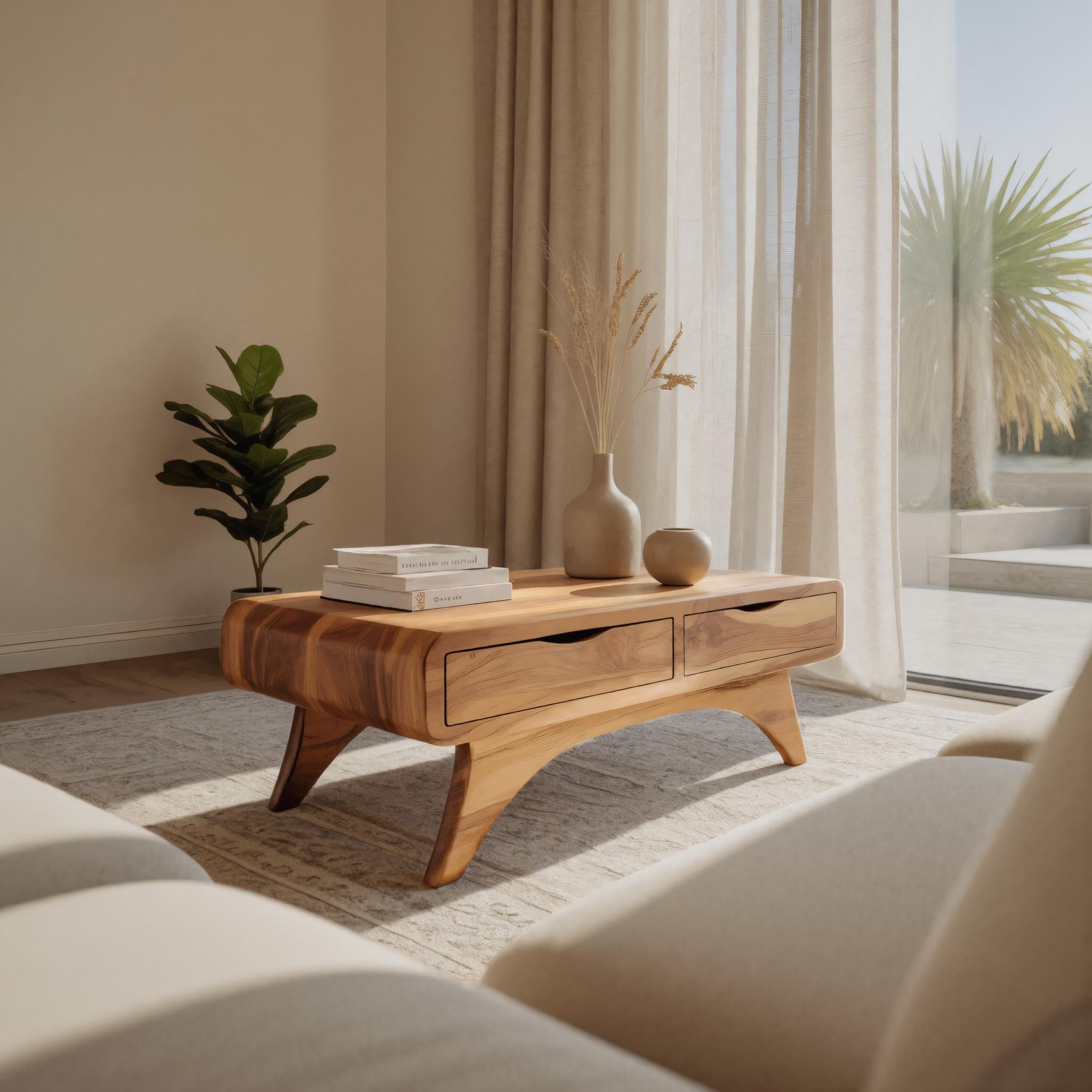Handcrafted Coffee Table With Drawers For Living Room SITHHNCF012