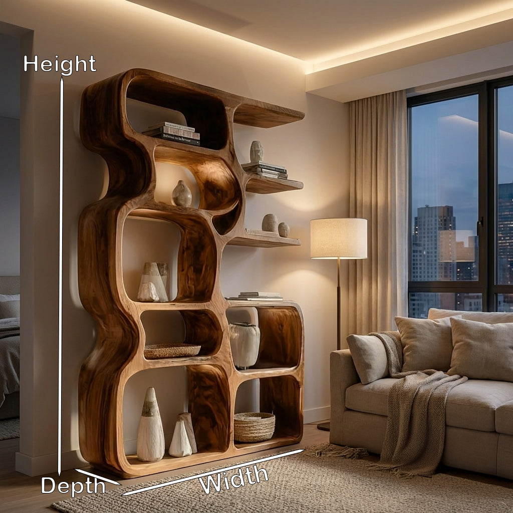 Minimalist Artistic Natural Wood Bookshelf For Living Room RTTHHNBS164