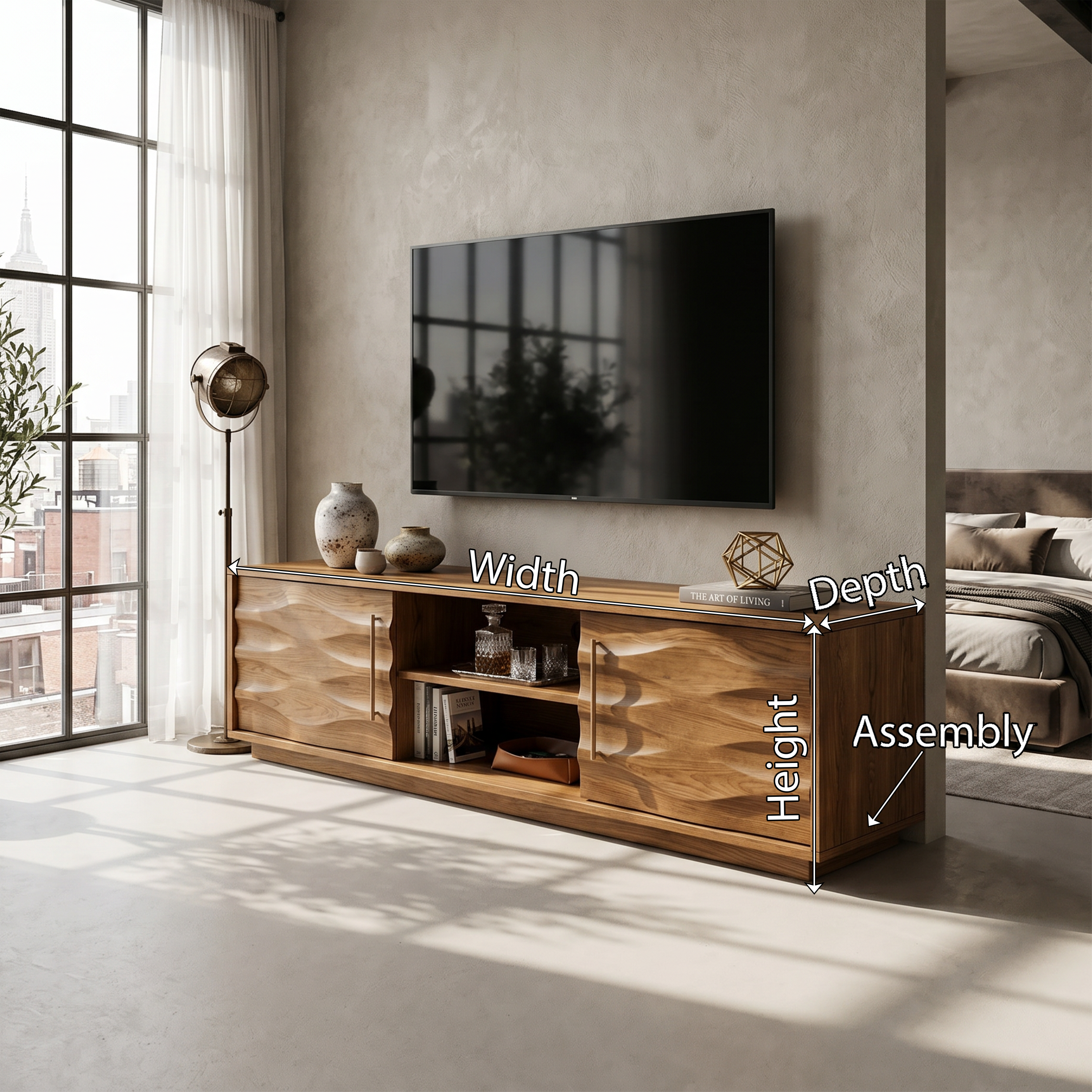 Rustic Curved Media Console For Mediterranean Interior SILDTTRTVC086