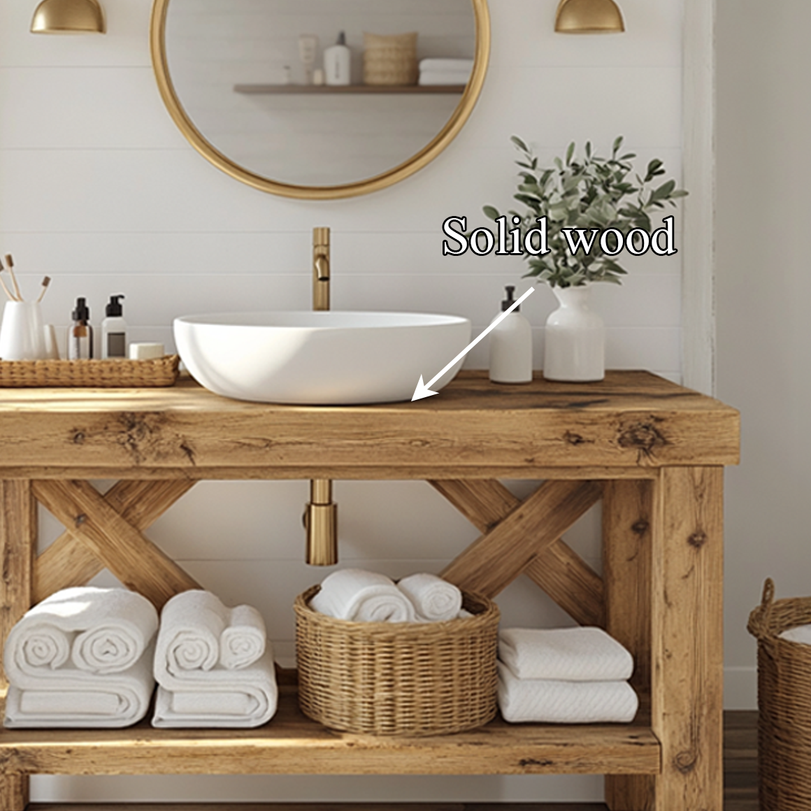 Rustic Bathroom Vanity Table Natural Wood Country Bathroom Style SINLSABRV201