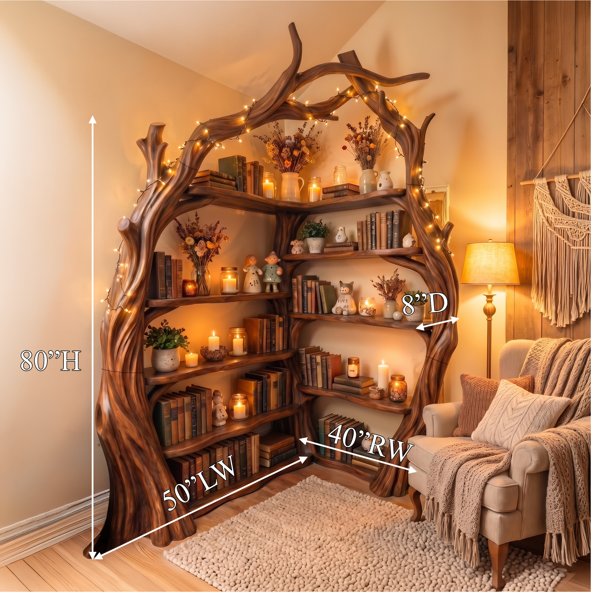 Tree Wall Bookshelf Corner Storage Bookcase Wooden Display Shelf For Living Room Bedroom Decor SINLSATB725