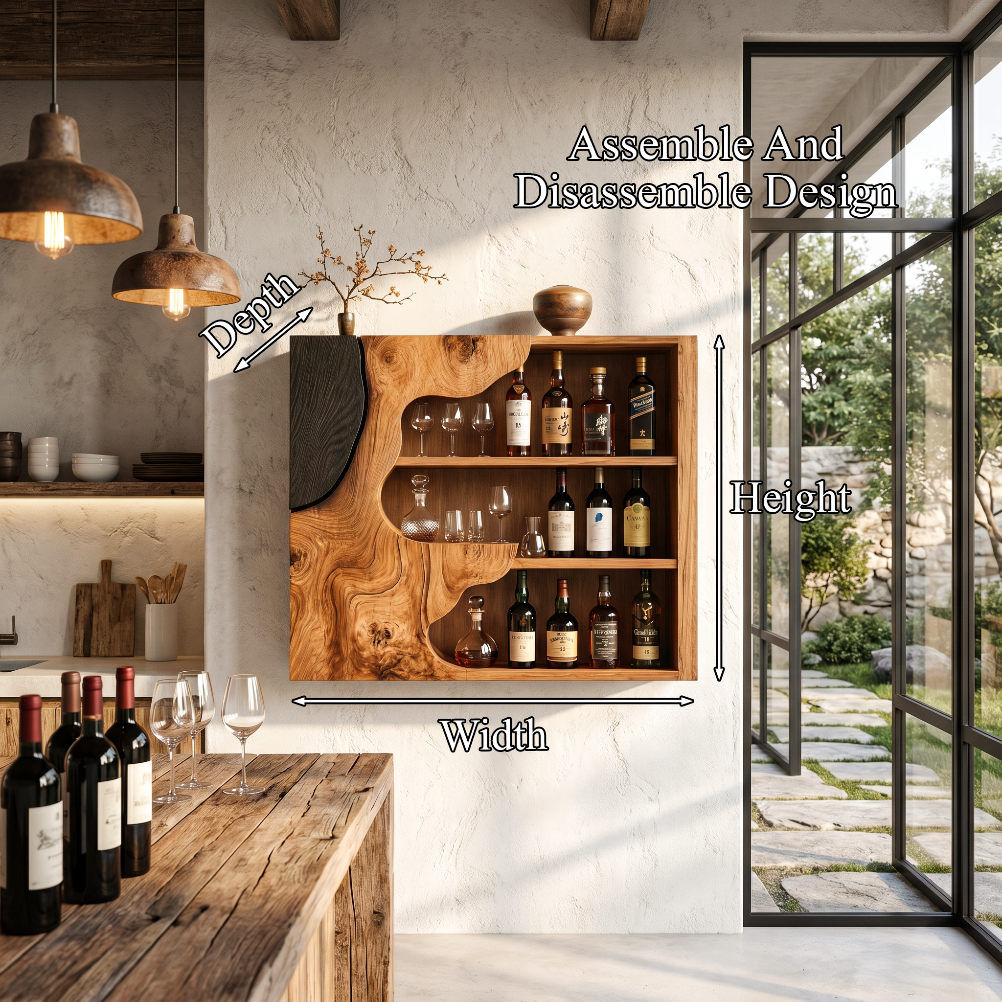 Organic Live Edge Wine Holder Wall Mounted Storage Cabinet For Home Bar SINLHAWH049